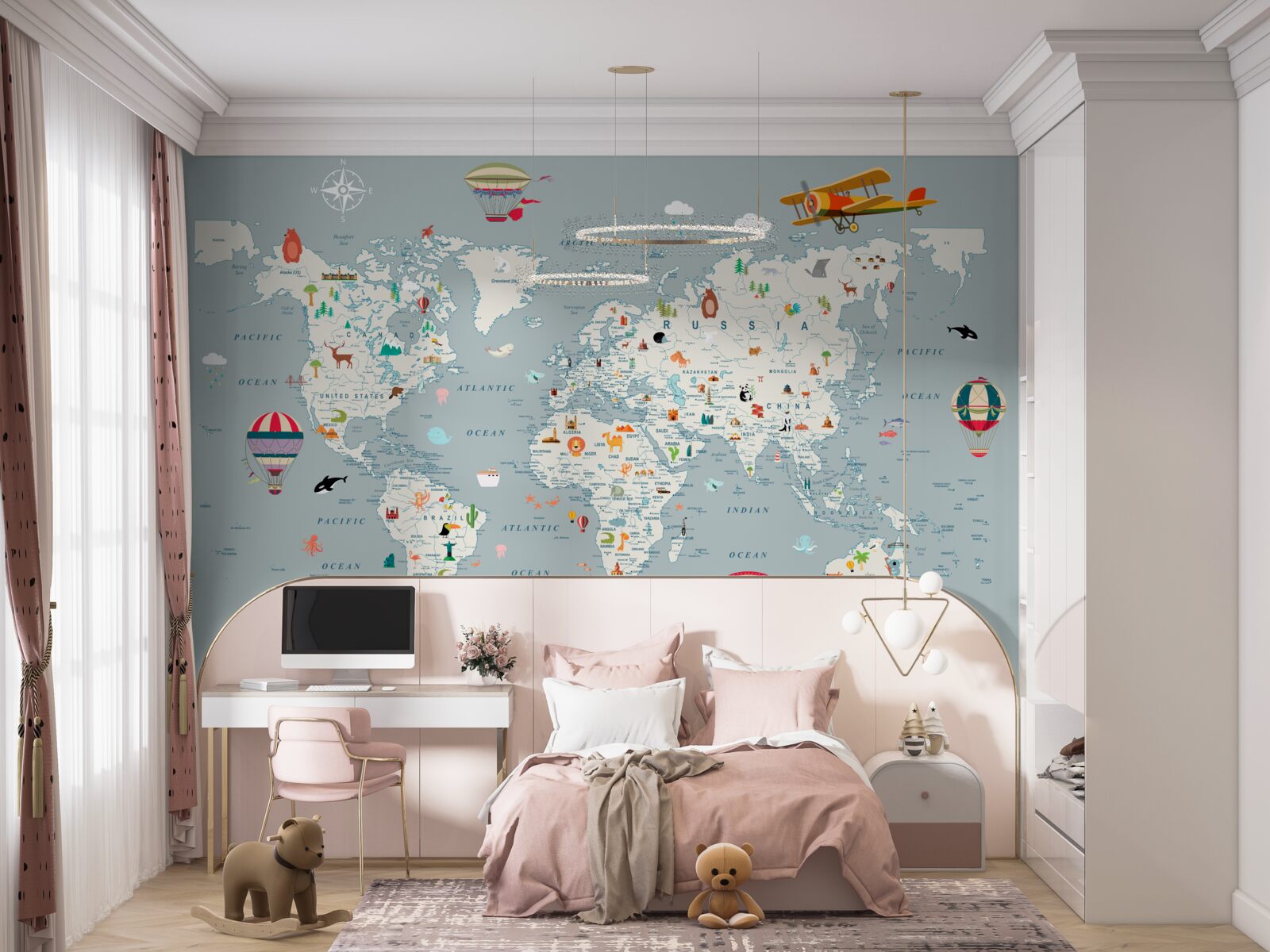 Фотошпалери карта світу та авіаперельоти