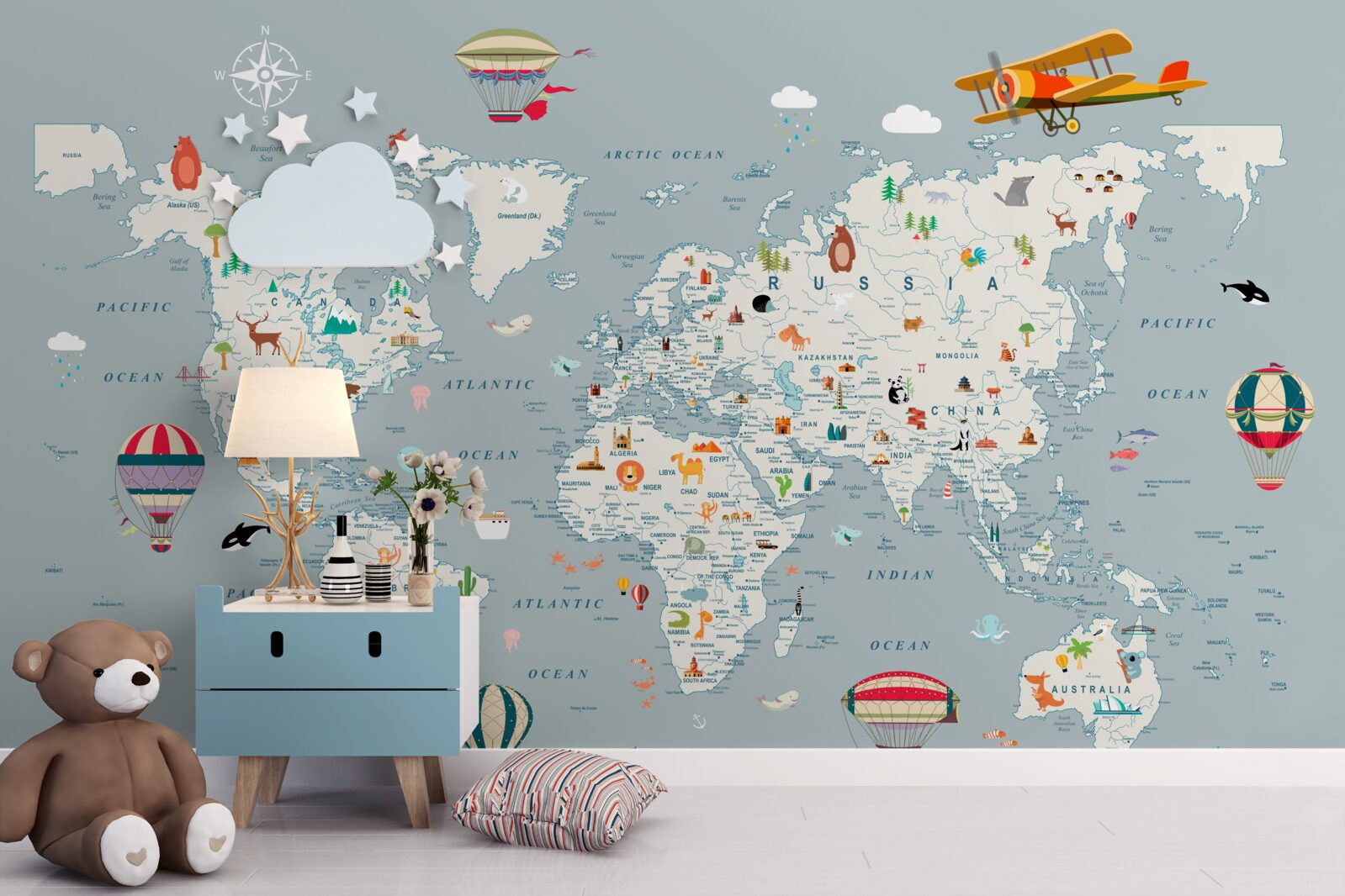 Фотошпалери карта світу та авіаперельоти