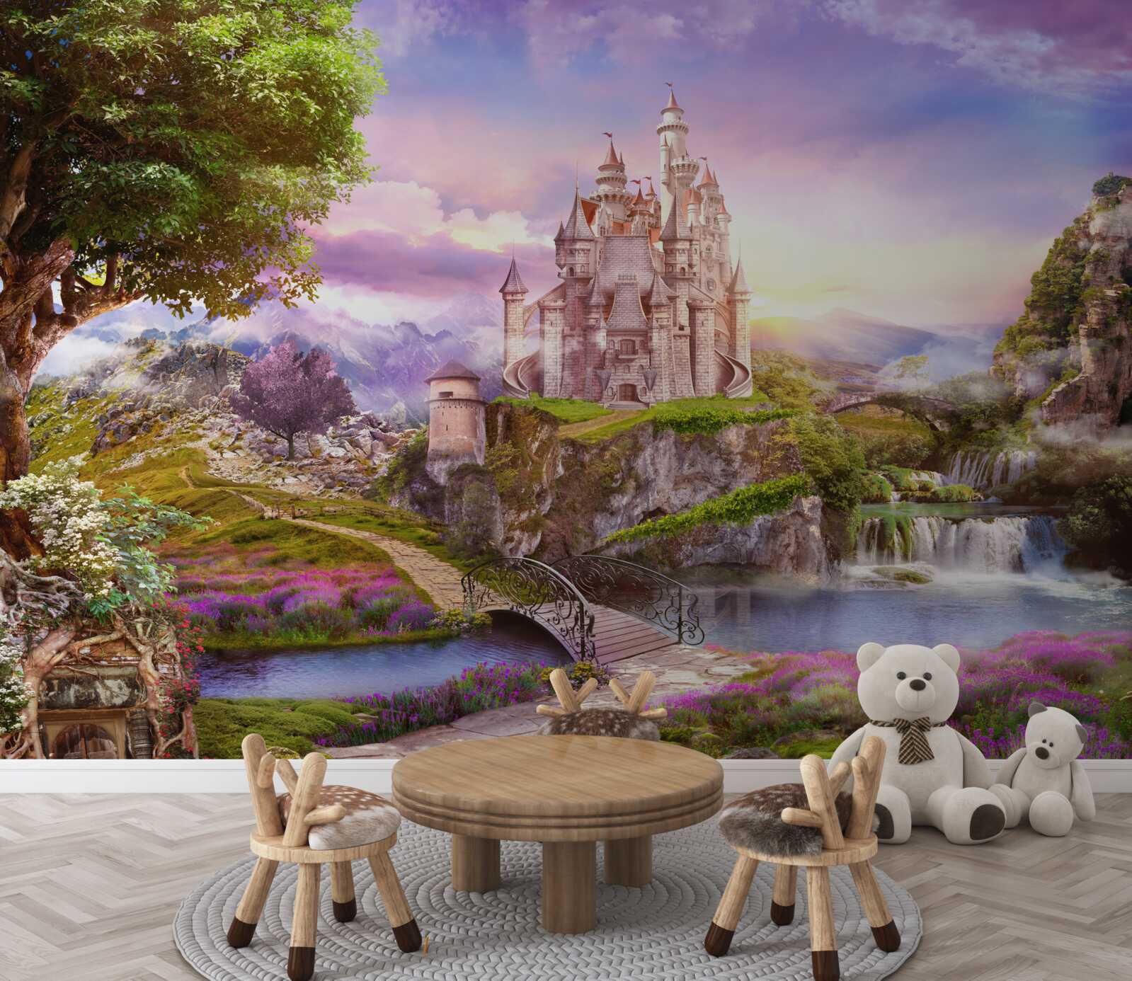 Фотошпалери на іншому березі річки стоїть чарівна фортеця