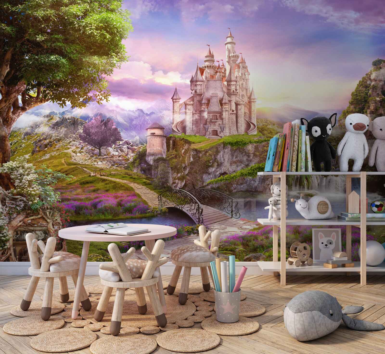 Фотошпалери на іншому березі річки стоїть чарівна фортеця