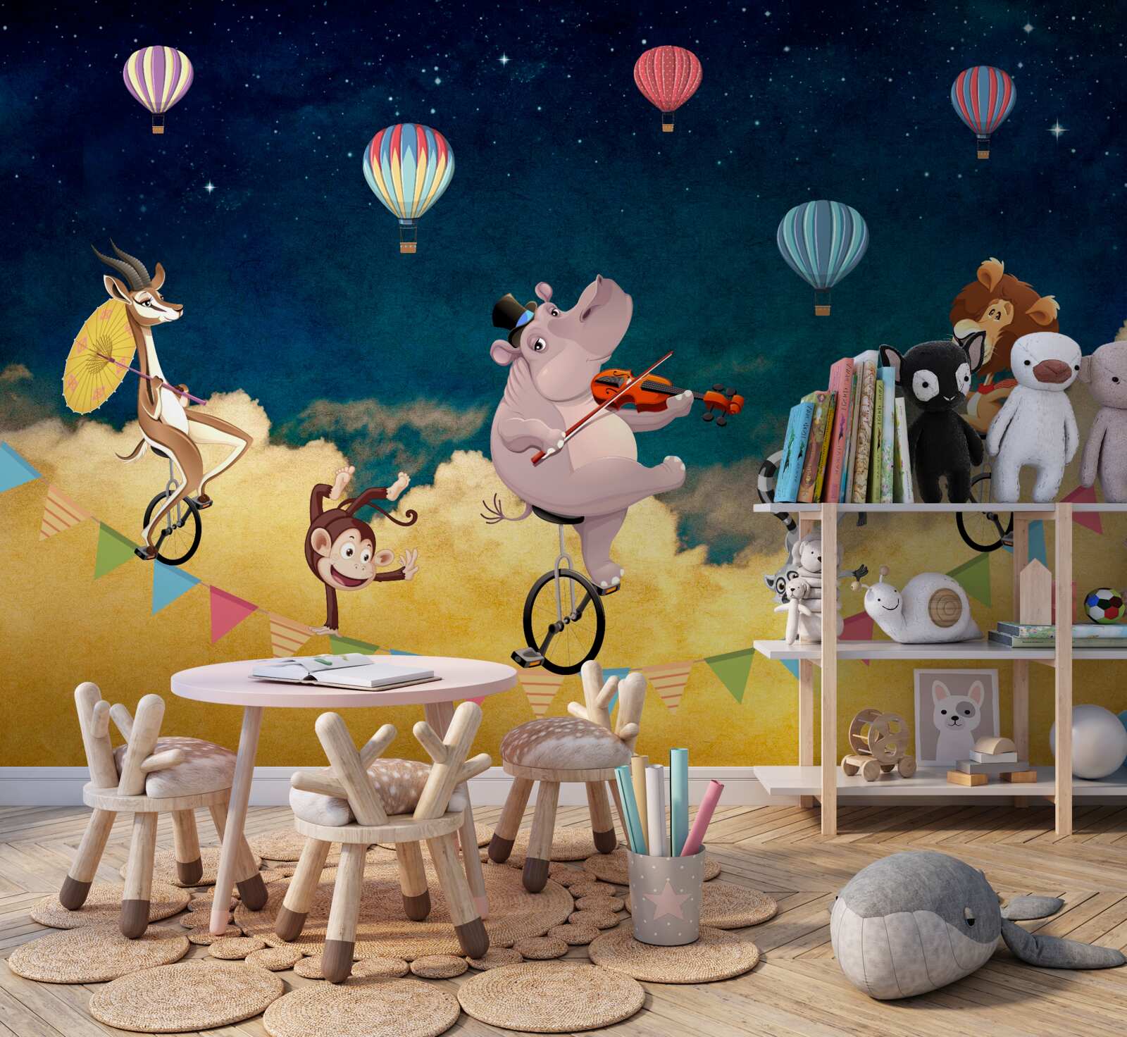 Фотошпалери акробати на канаті під музичний супровід