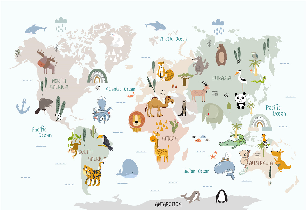 Фотошпалери карта світу та представники континентів