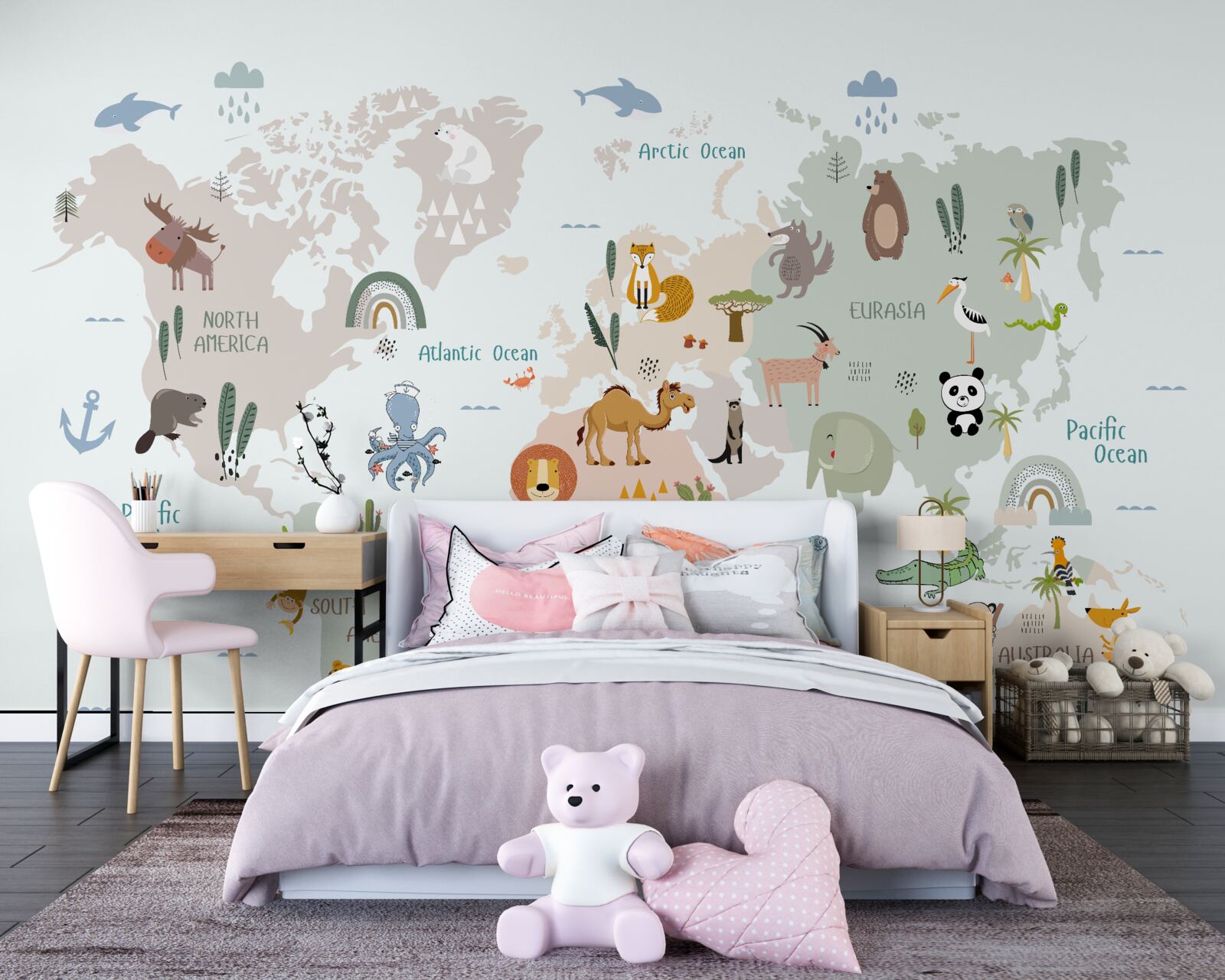 Фотошпалери карта світу та представники континентів