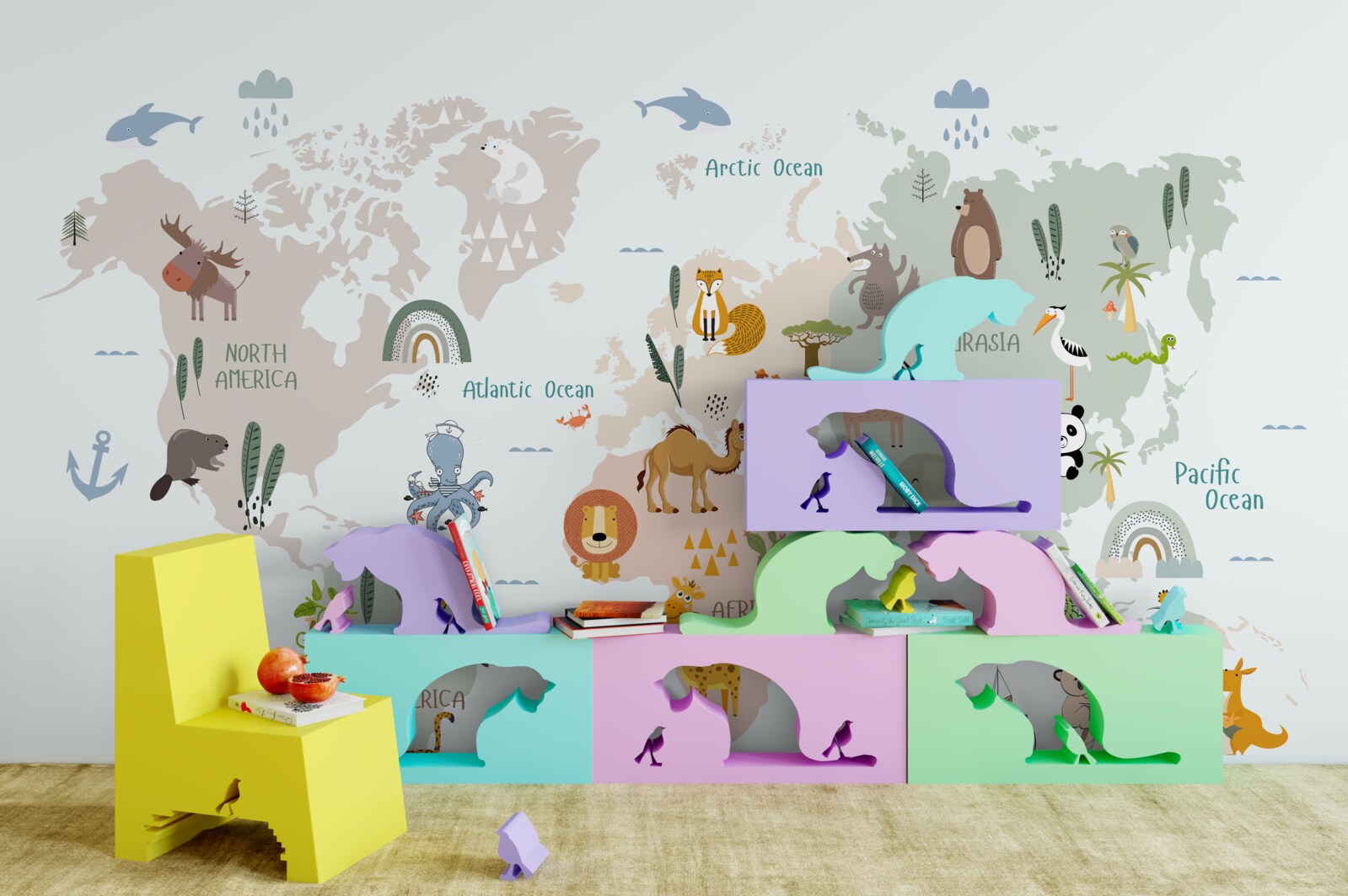 Фотошпалери карта світу та представники континентів