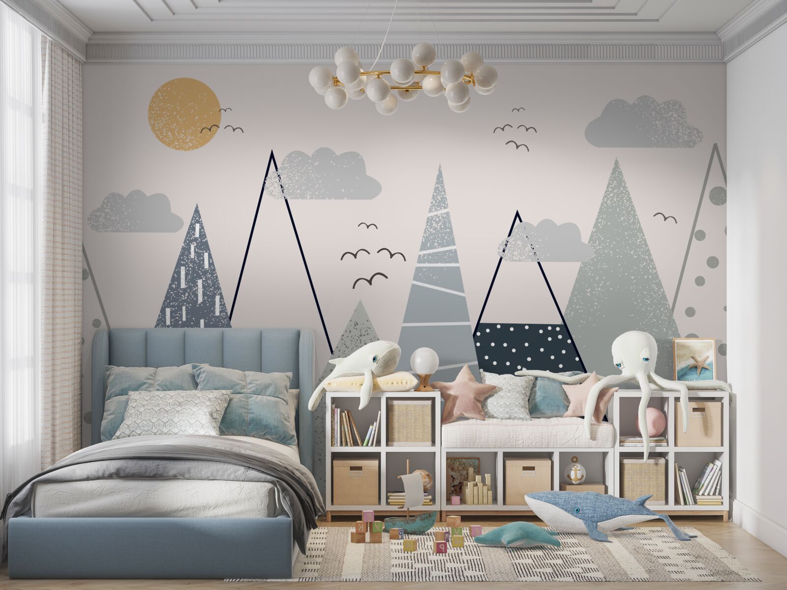 Фотошпалери сонце ховається за гірськими вершинами