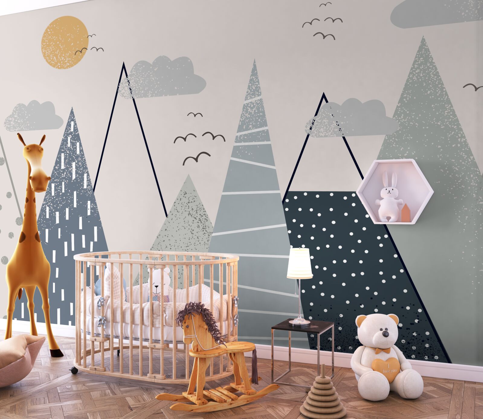 Фотошпалери сонце ховається за гірськими вершинами