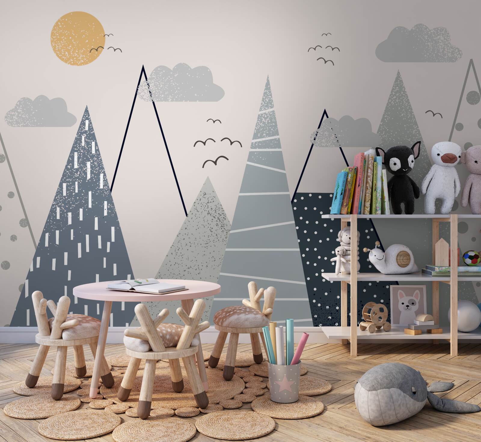 Фотошпалери сонце ховається за гірськими вершинами