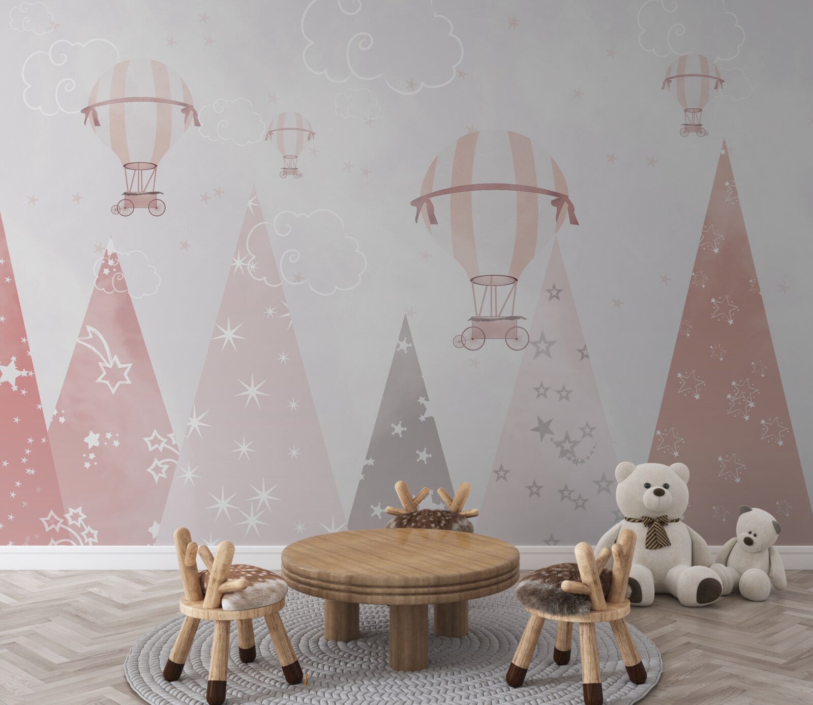 Фотошпалери кульки в небі посипають ліс сяючими зірками