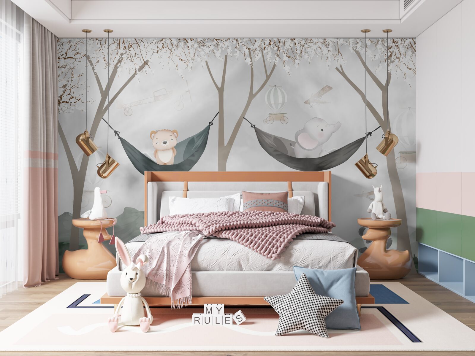 Фотошпалери молоді лісові мешканці біля дерев