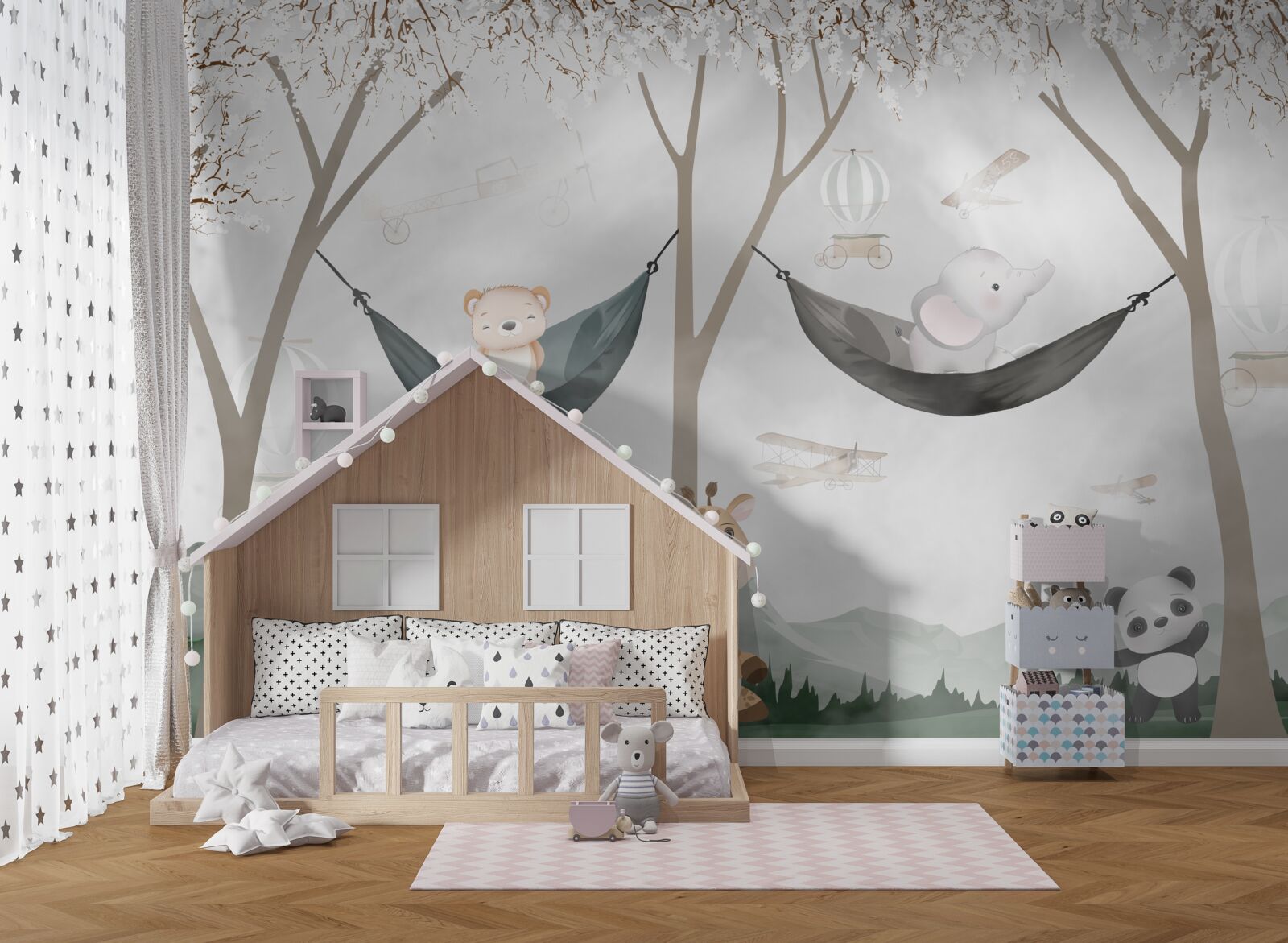 Фотошпалери молоді лісові мешканці біля дерев