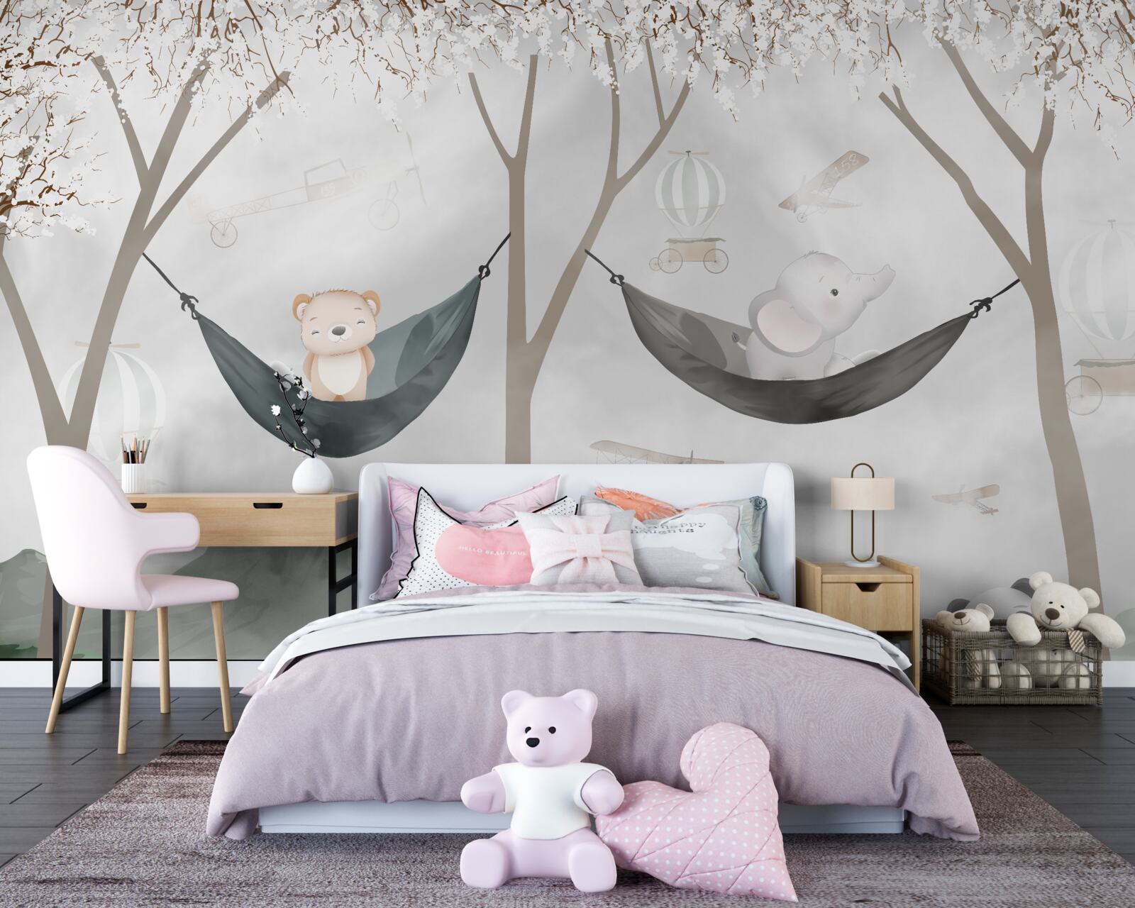 Фотошпалери молоді лісові мешканці біля дерев