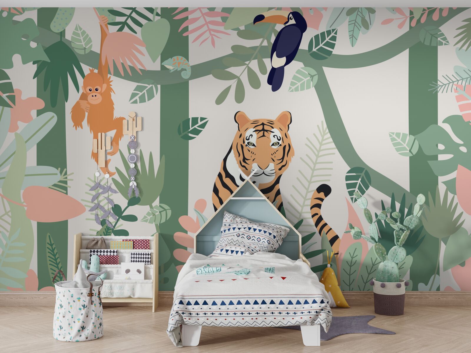 Фотошпалери тигр і його друзі в лісі