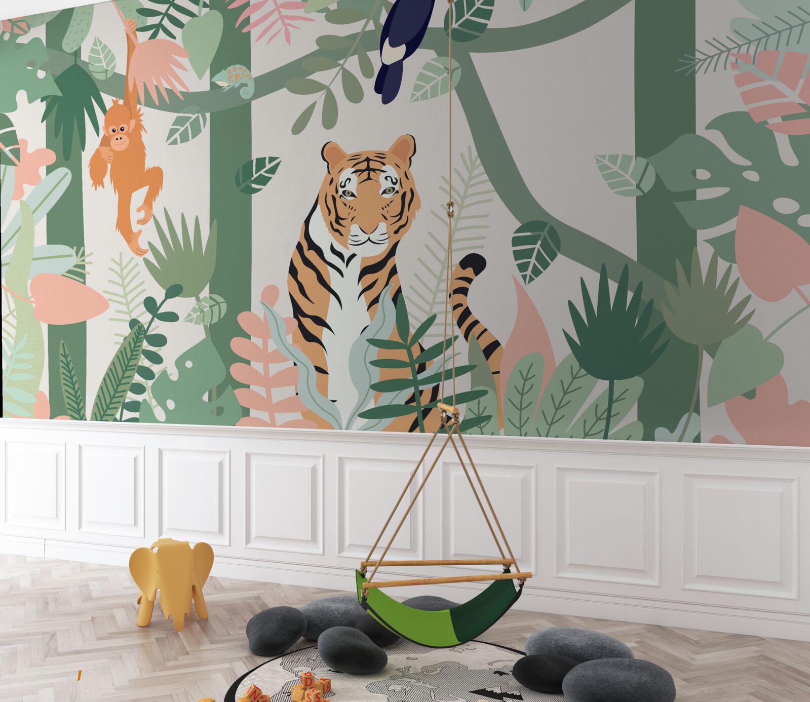 Фотошпалери тигр і його друзі в лісі