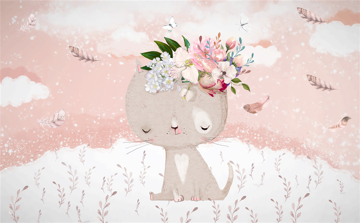 Фотошпалери милий кіт серед квітів