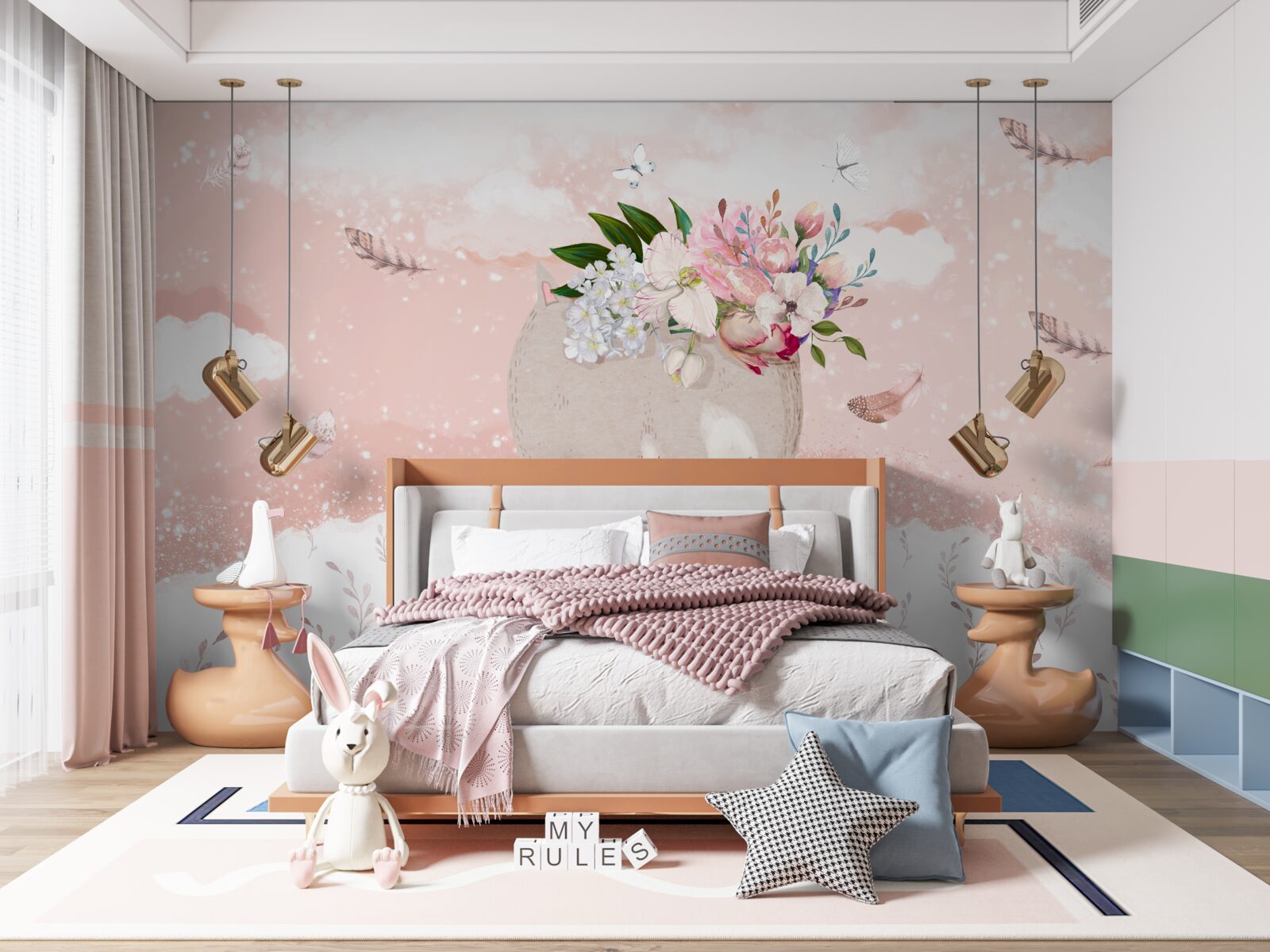 Фотошпалери милий кіт серед квітів