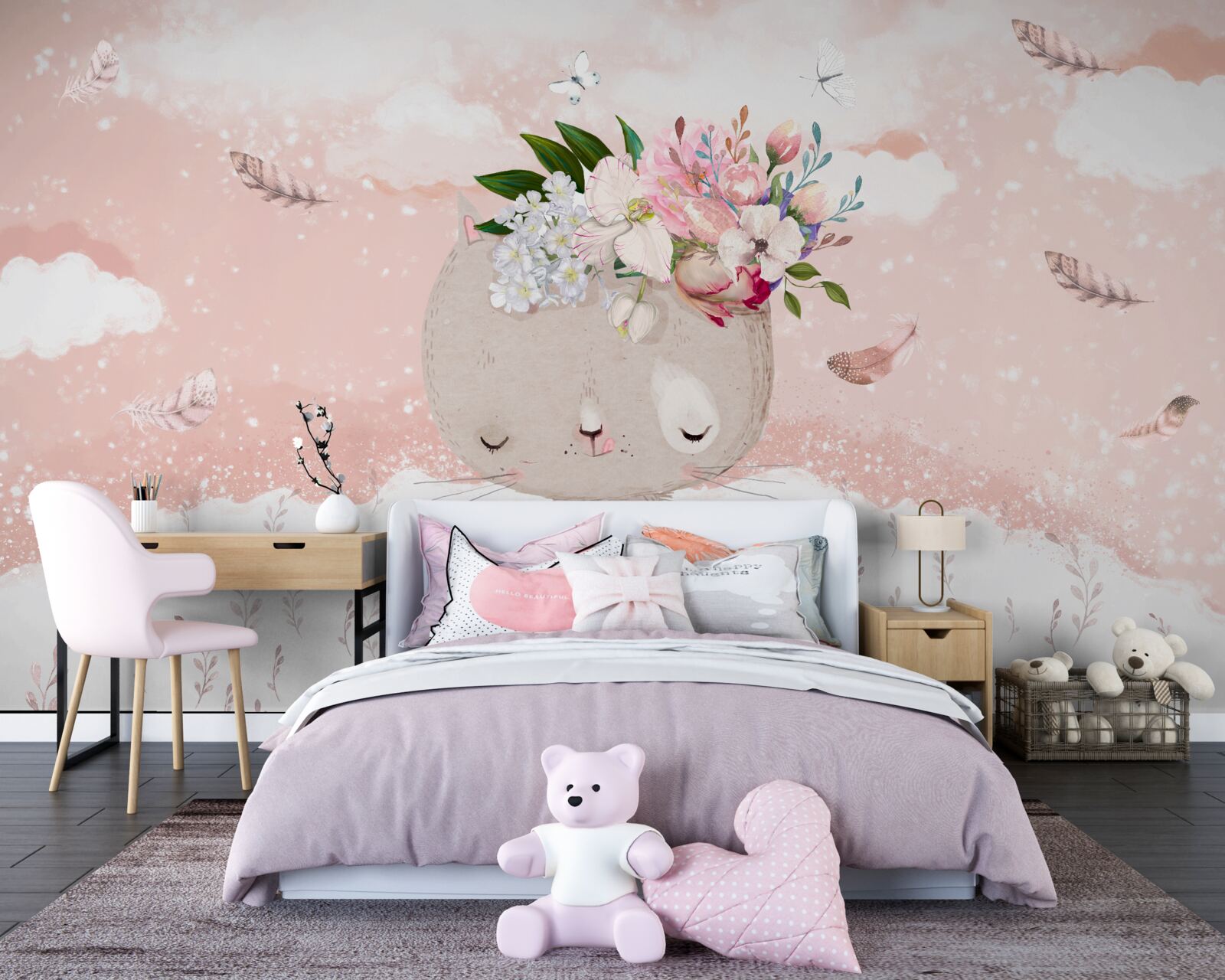 Фотошпалери милий кіт серед квітів