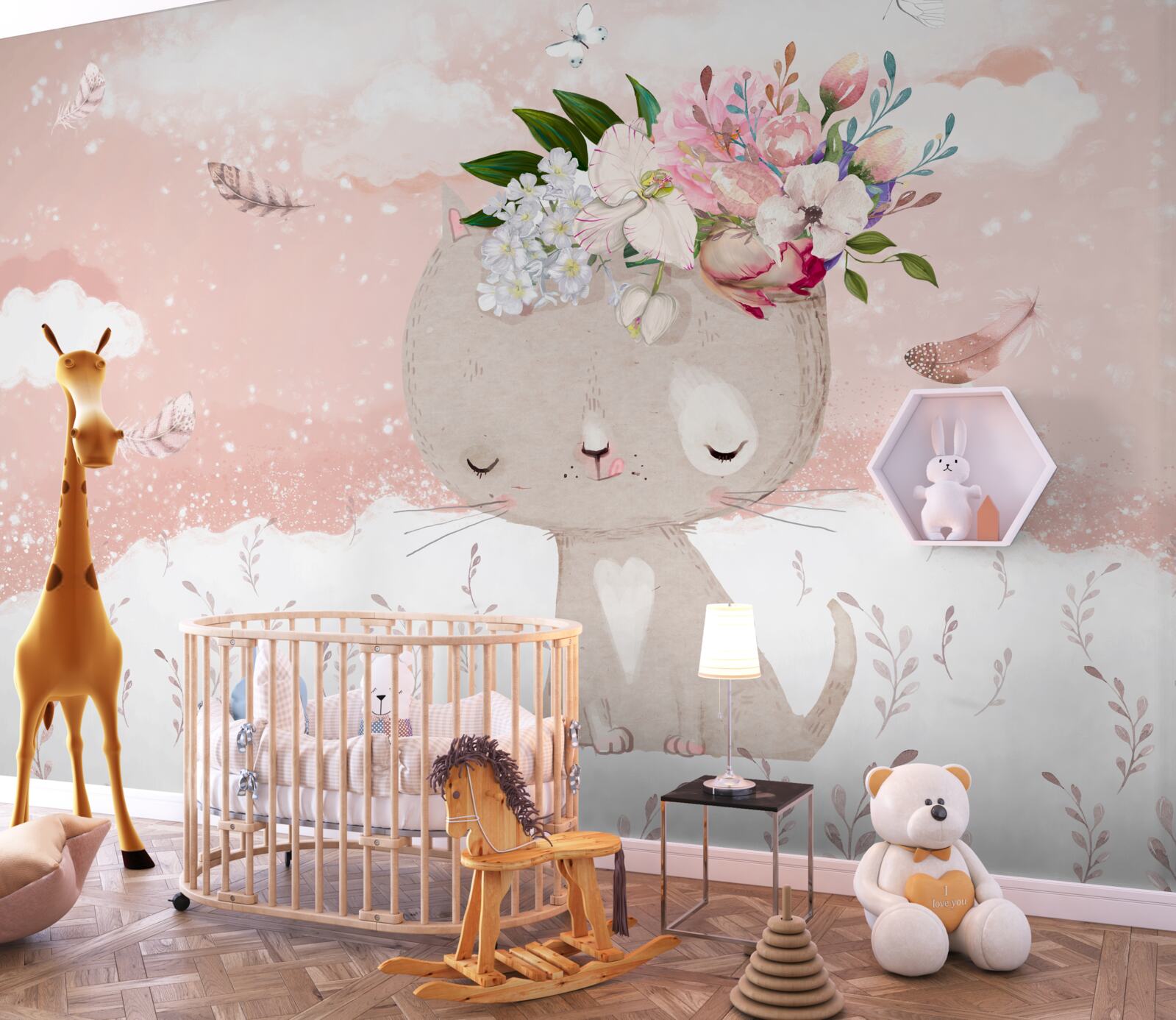 Фотошпалери милий кіт серед квітів