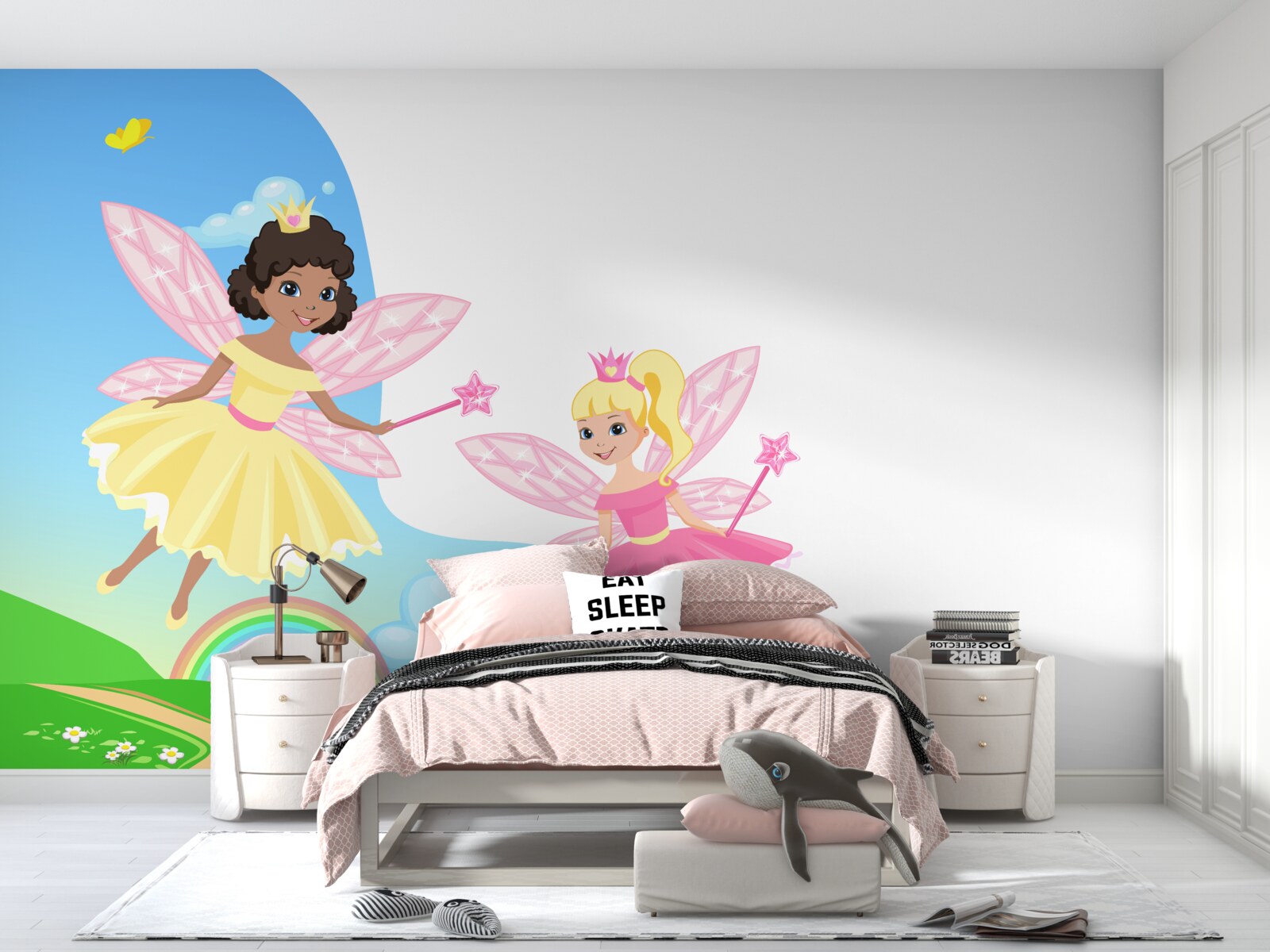 Фотошпалери чарівні феї над аркою мосту та веселковою аркою