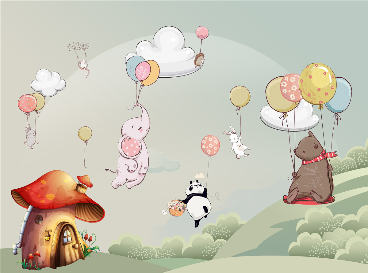 Фотошпалери тварини літають на повітряних кулях