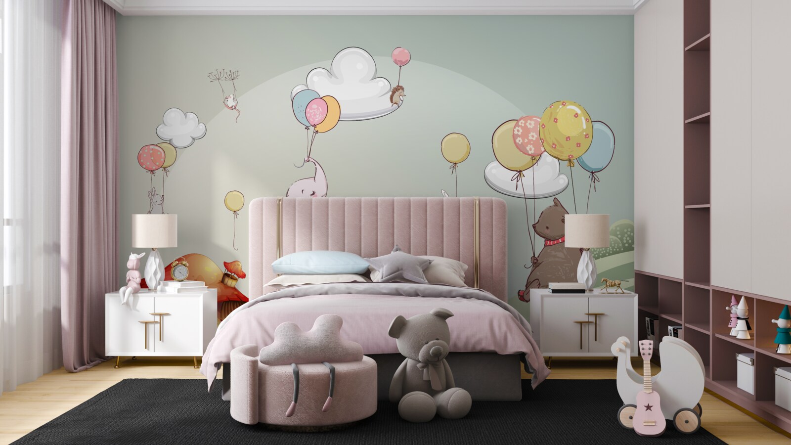 Фотошпалери тварини літають на повітряних кулях