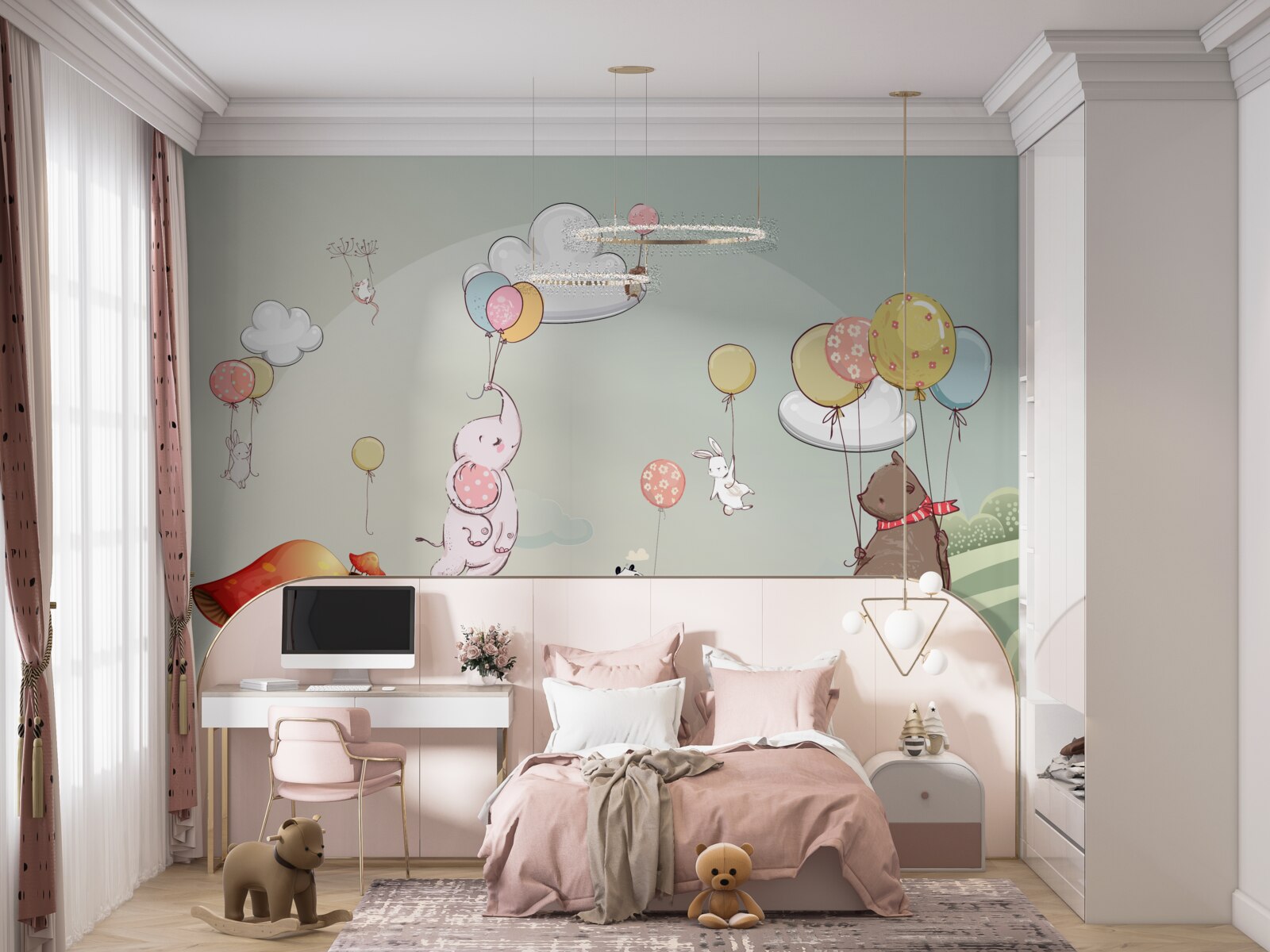 Фотошпалери тварини літають на повітряних кулях