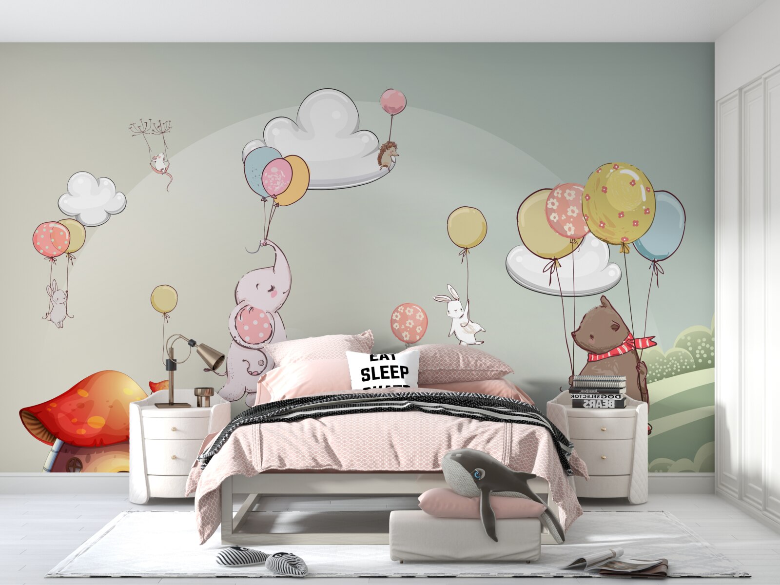 Фотошпалери тварини літають на повітряних кулях