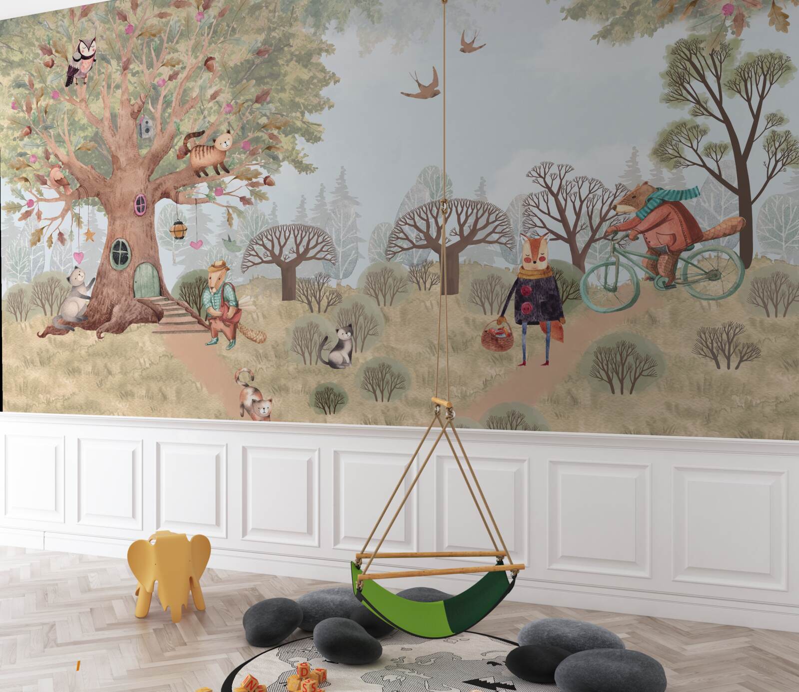 Фотошпалери будиночок для тварин на чарівному дереві