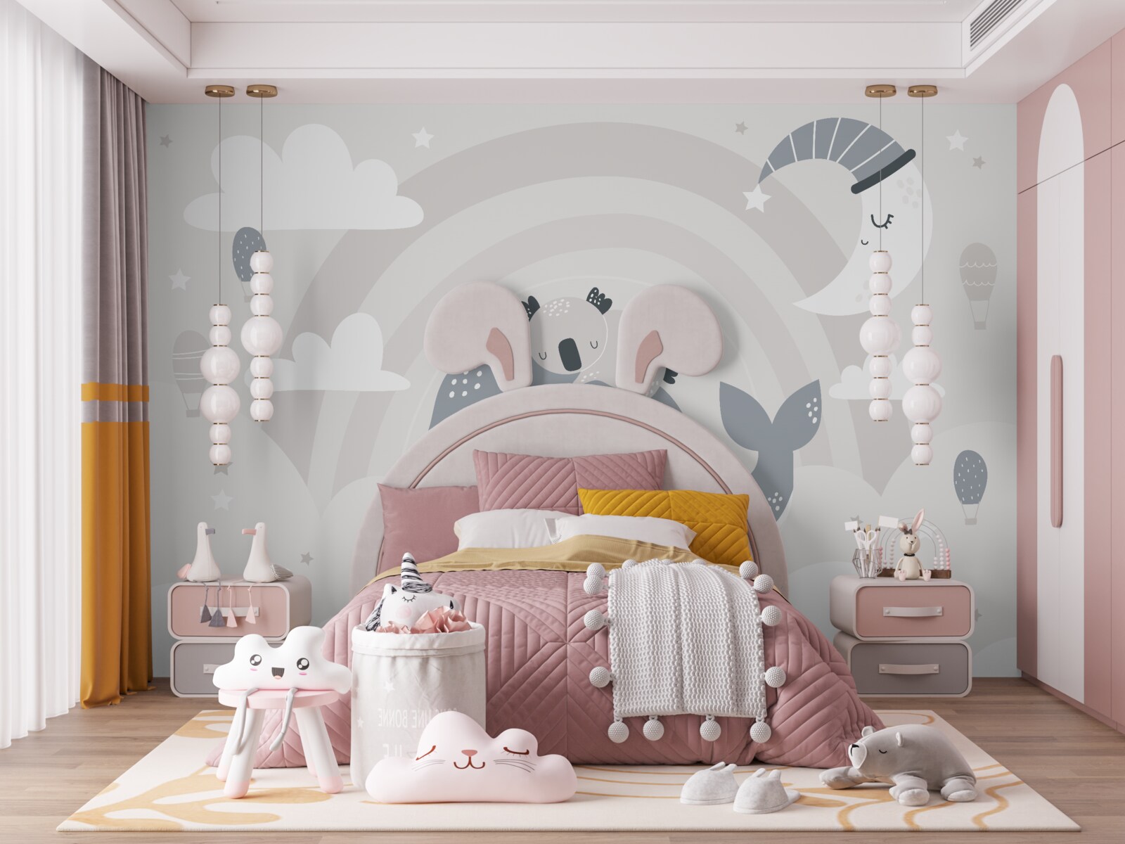 Фотошпалери у хмарах коала спить на спині кита