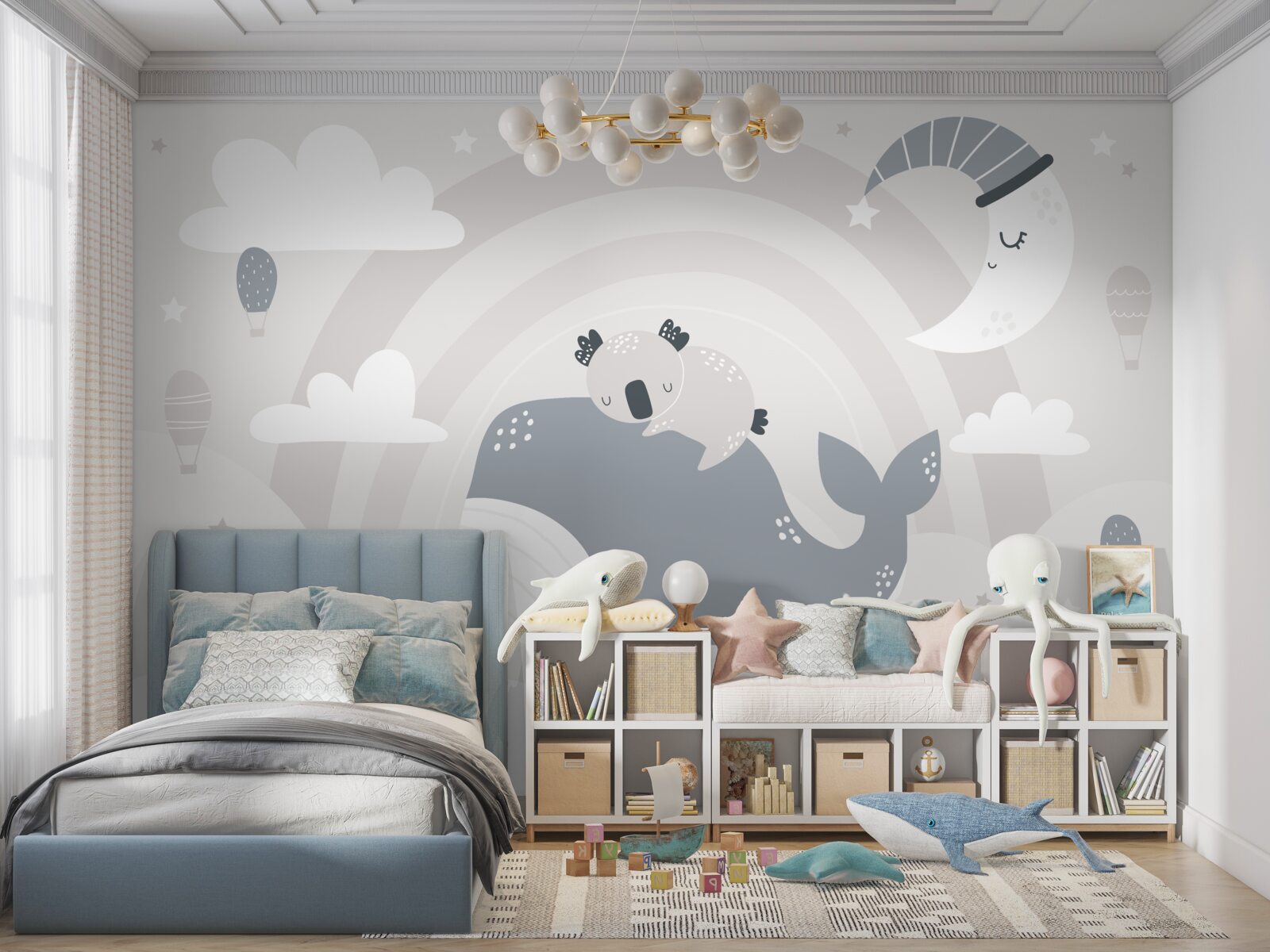 Фотошпалери у хмарах коала спить на спині кита