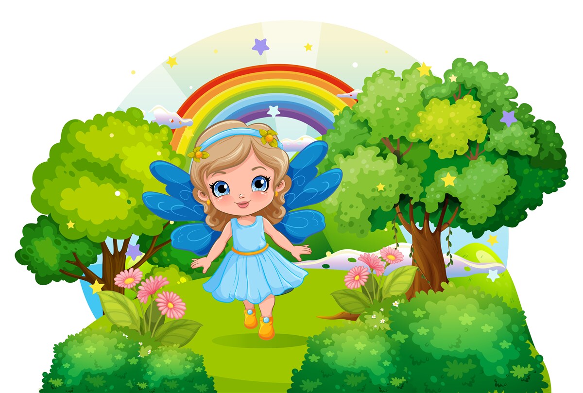 Фотошпалери чарівниця в смарагдовому саду біля веселки