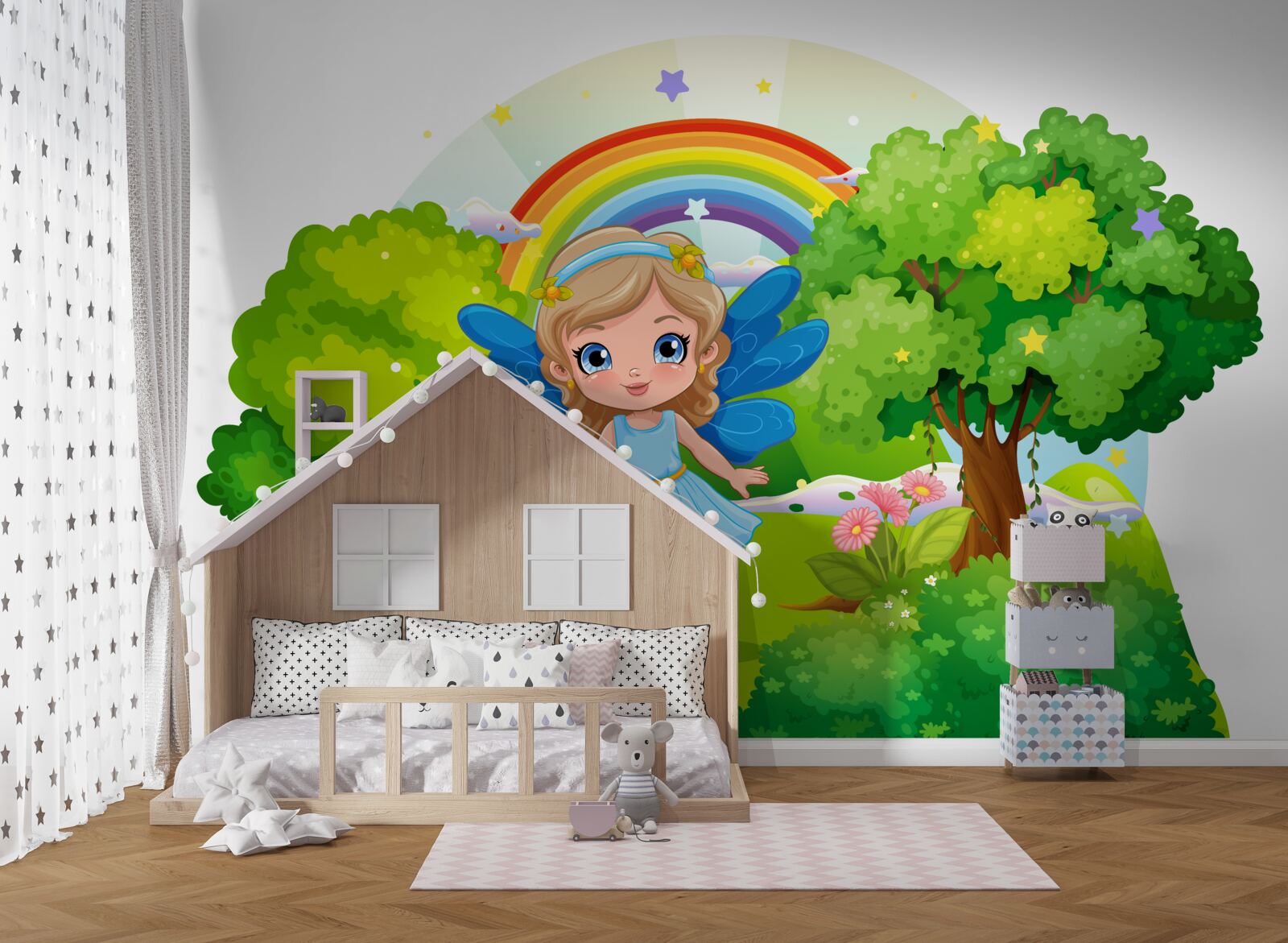 Фотошпалери чарівниця в смарагдовому саду біля веселки