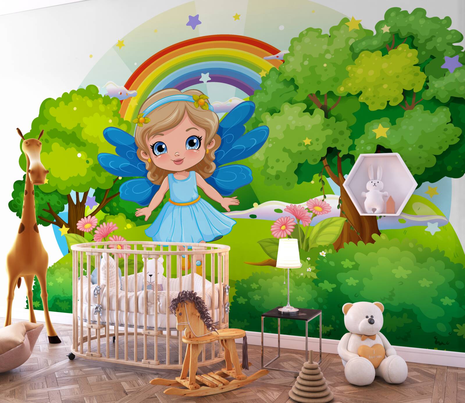 Фотошпалери чарівниця в смарагдовому саду біля веселки