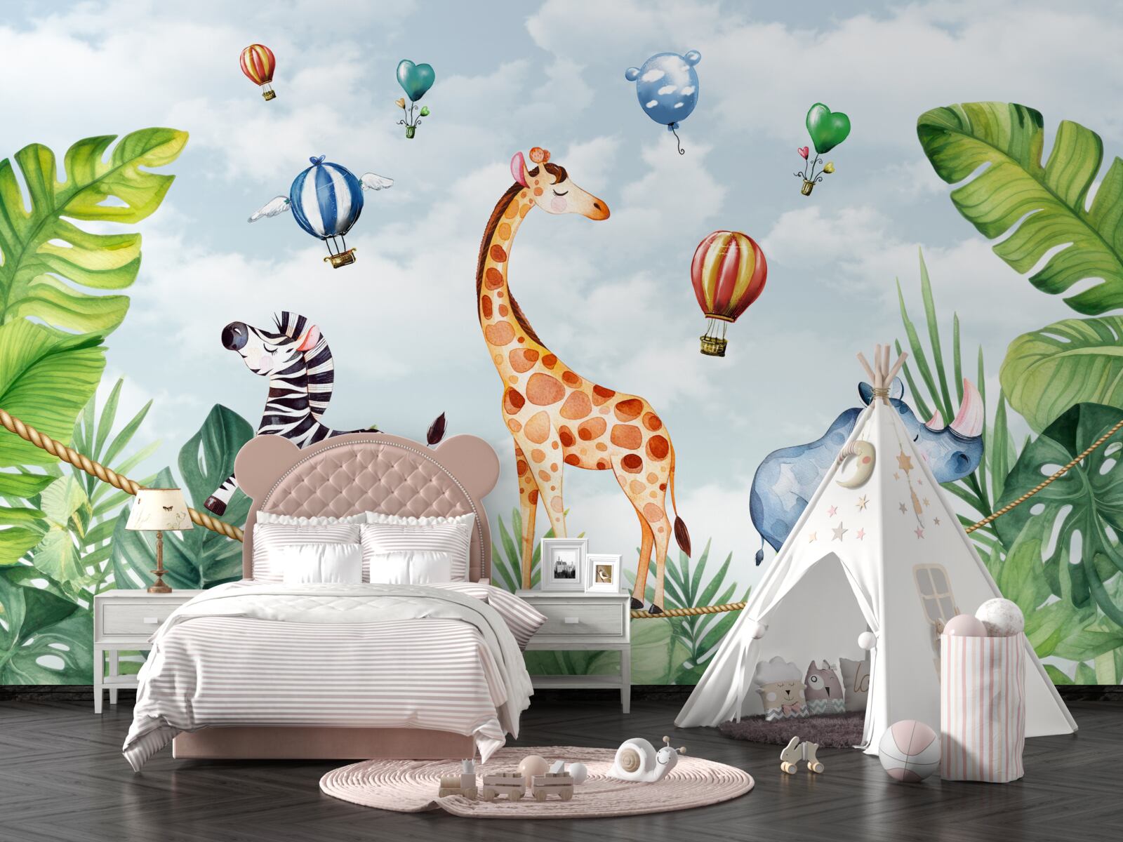 Фотошпалери акробати на високому дроті серед дерев