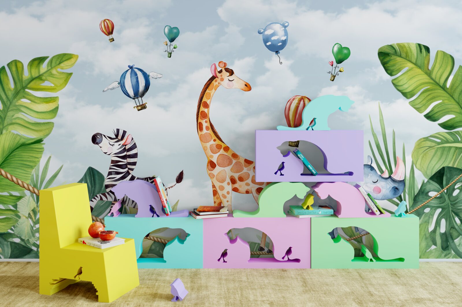 Фотошпалери акробати на високому дроті серед дерев