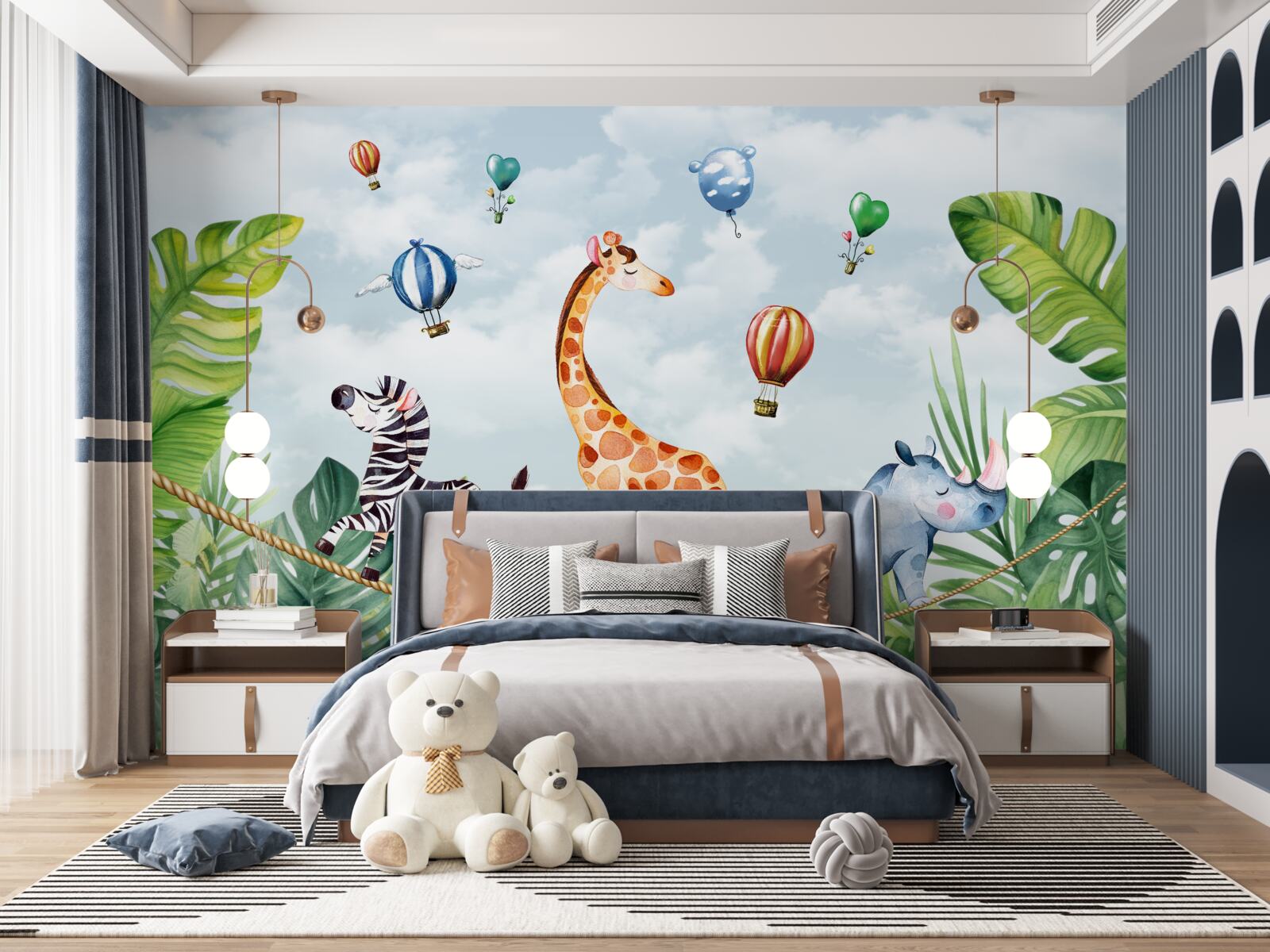 Фотошпалери акробати на високому дроті серед дерев