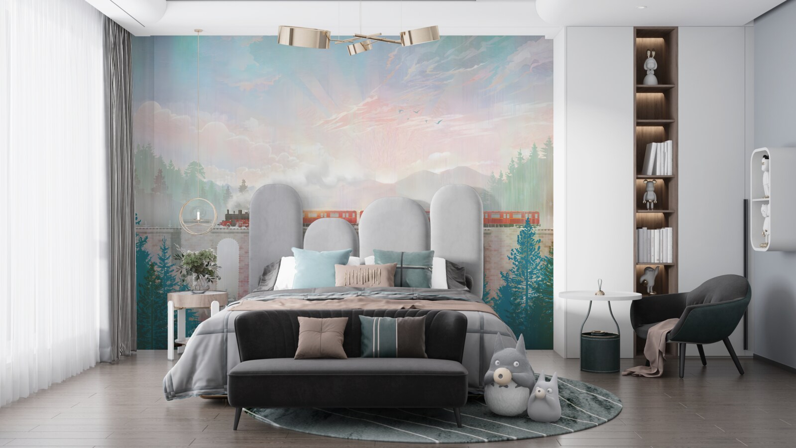 Фотошпалери потяг перетинає міст