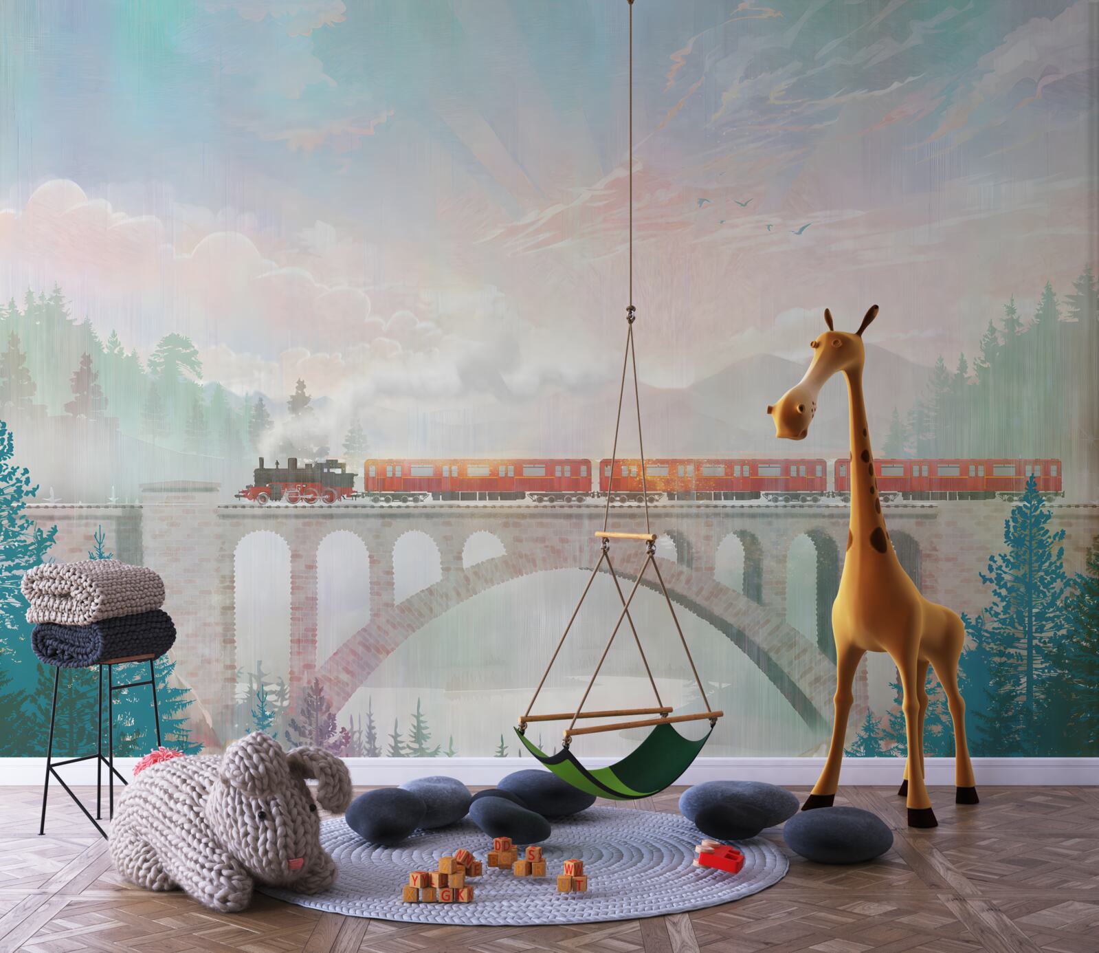 Фотошпалери потяг перетинає міст