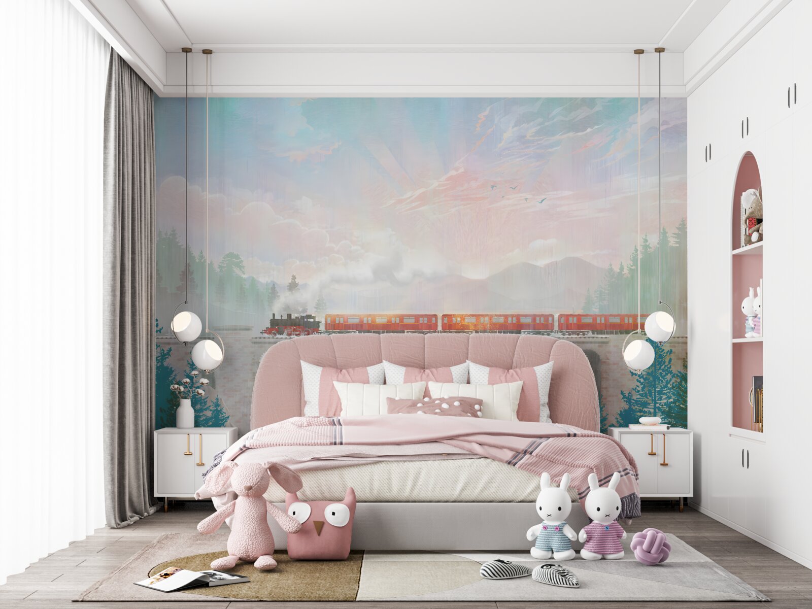 Фотошпалери потяг перетинає міст