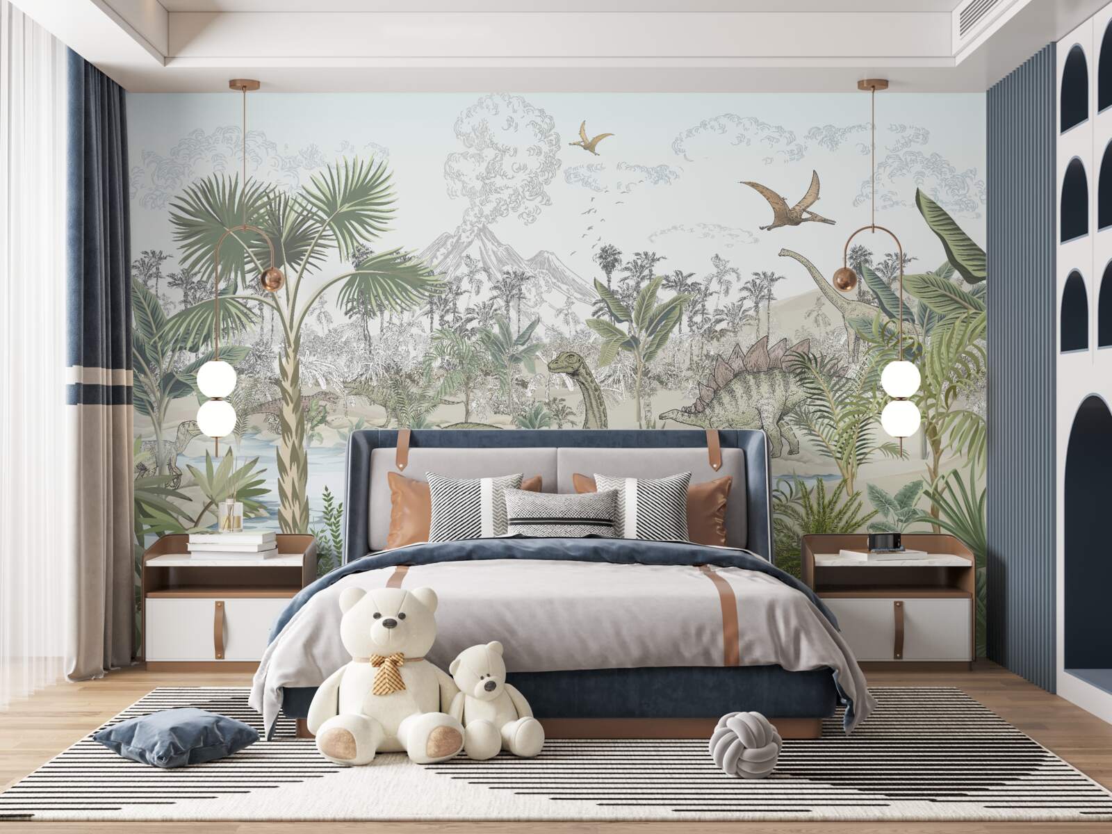 Фотошпалери у лісі біля води живуть динозаври