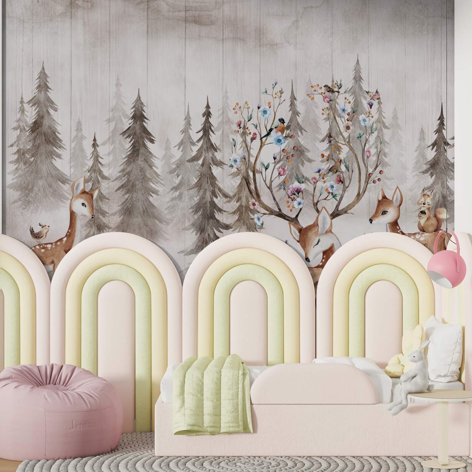 Фотошпалери велика родина оленів відпочиває в лісі