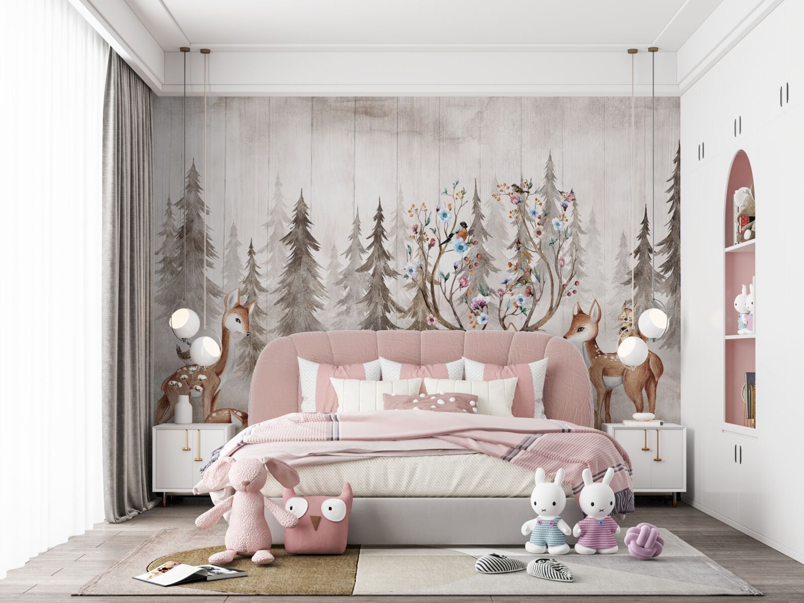 Фотошпалери велика родина оленів відпочиває в лісі