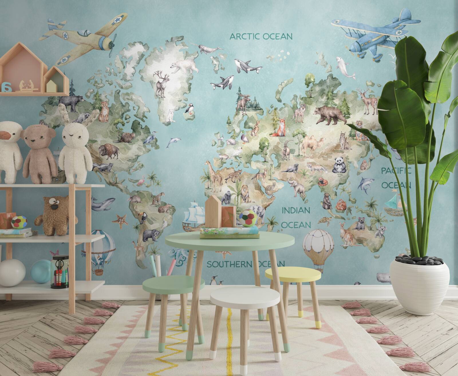 Фотошпалери карта світу для дітей з океанами