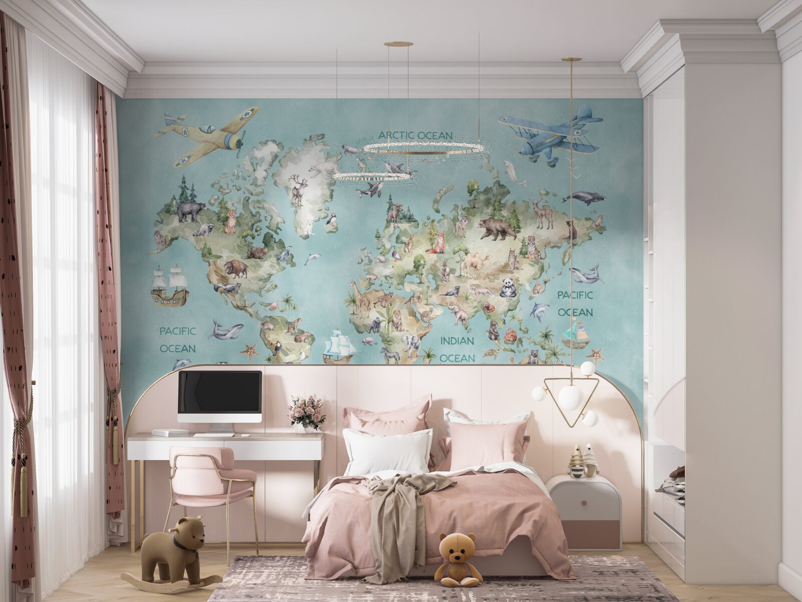 Фотошпалери карта світу для дітей з океанами