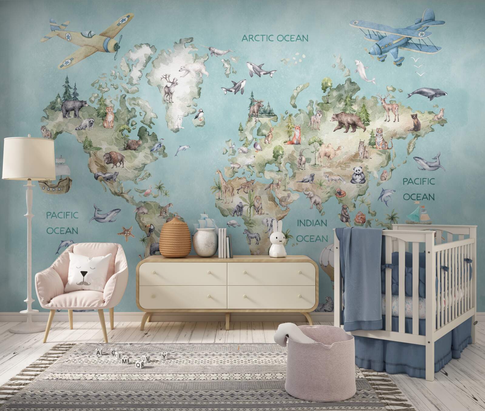 Фотошпалери карта світу для дітей з океанами