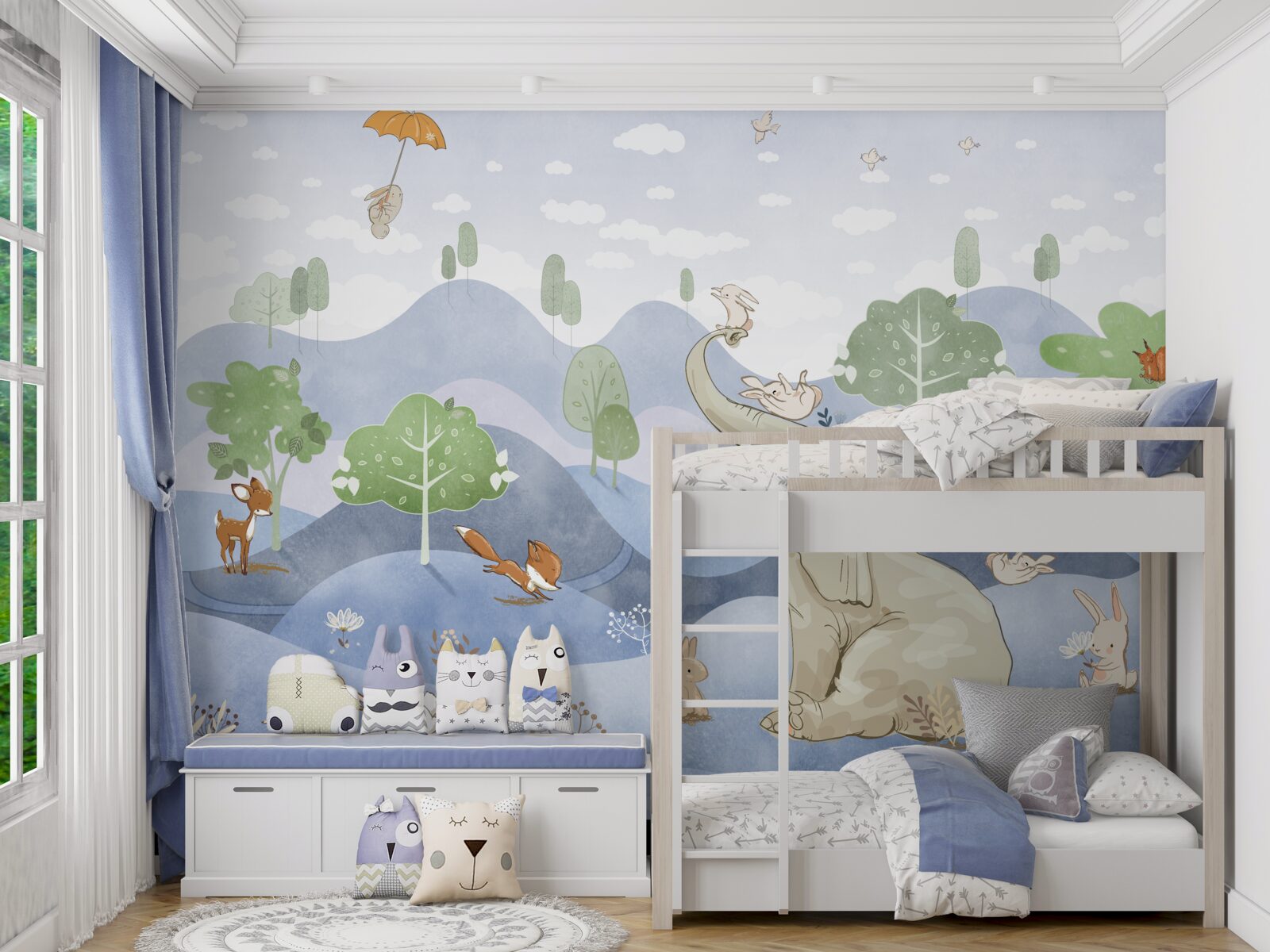 Фотошпалери слоненя гуляє зі своїми молодшими друзями