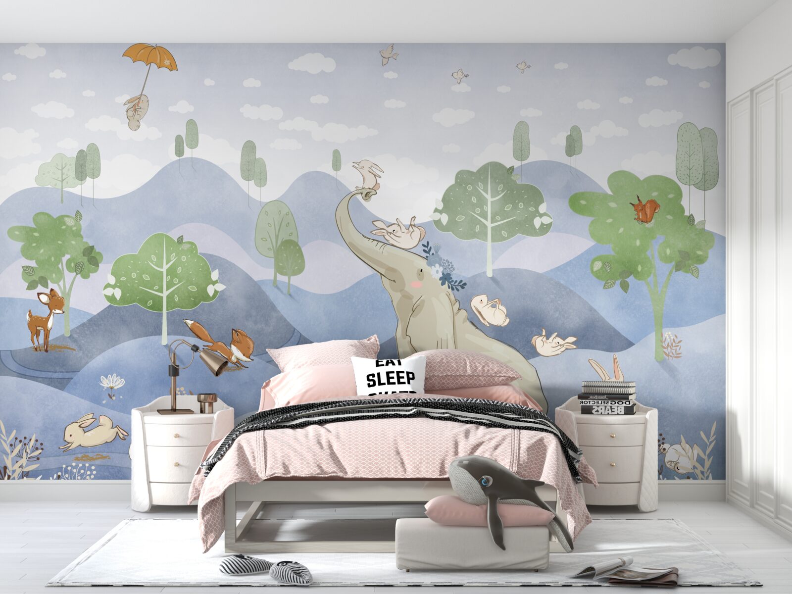 Фотошпалери слоненя гуляє зі своїми молодшими друзями