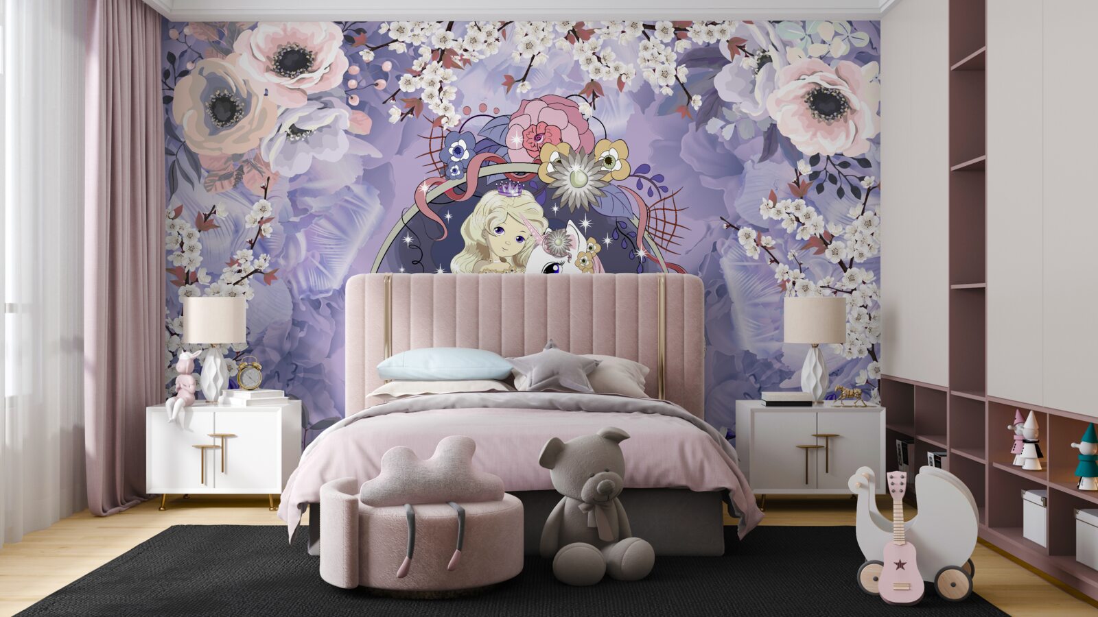 Фотошпалери єдиноріг з принцесою