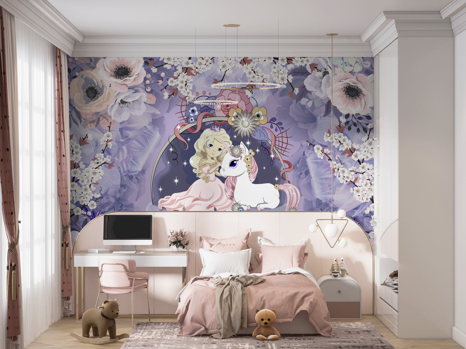 Фотошпалери єдиноріг з принцесою