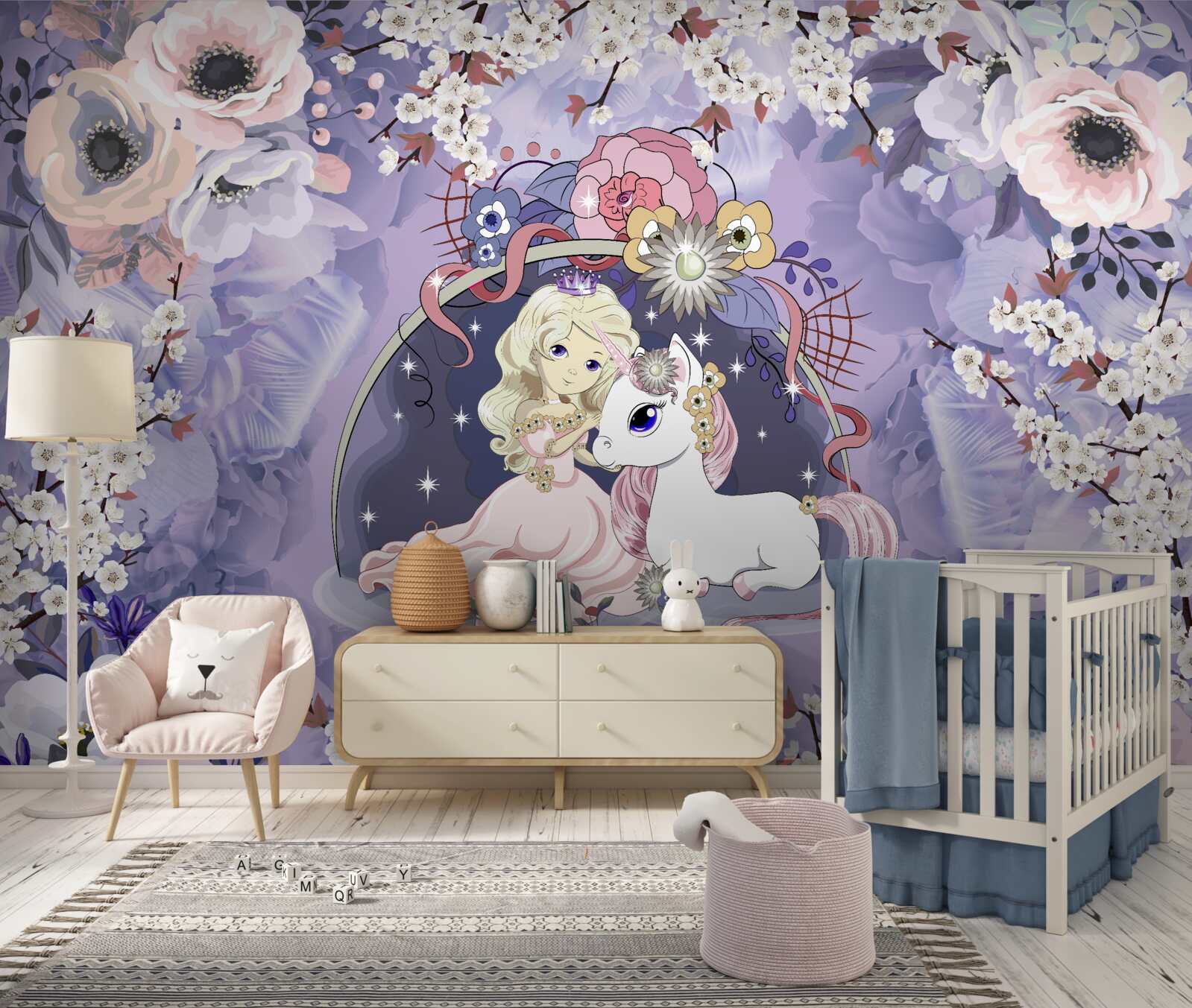 Фотошпалери єдиноріг з принцесою