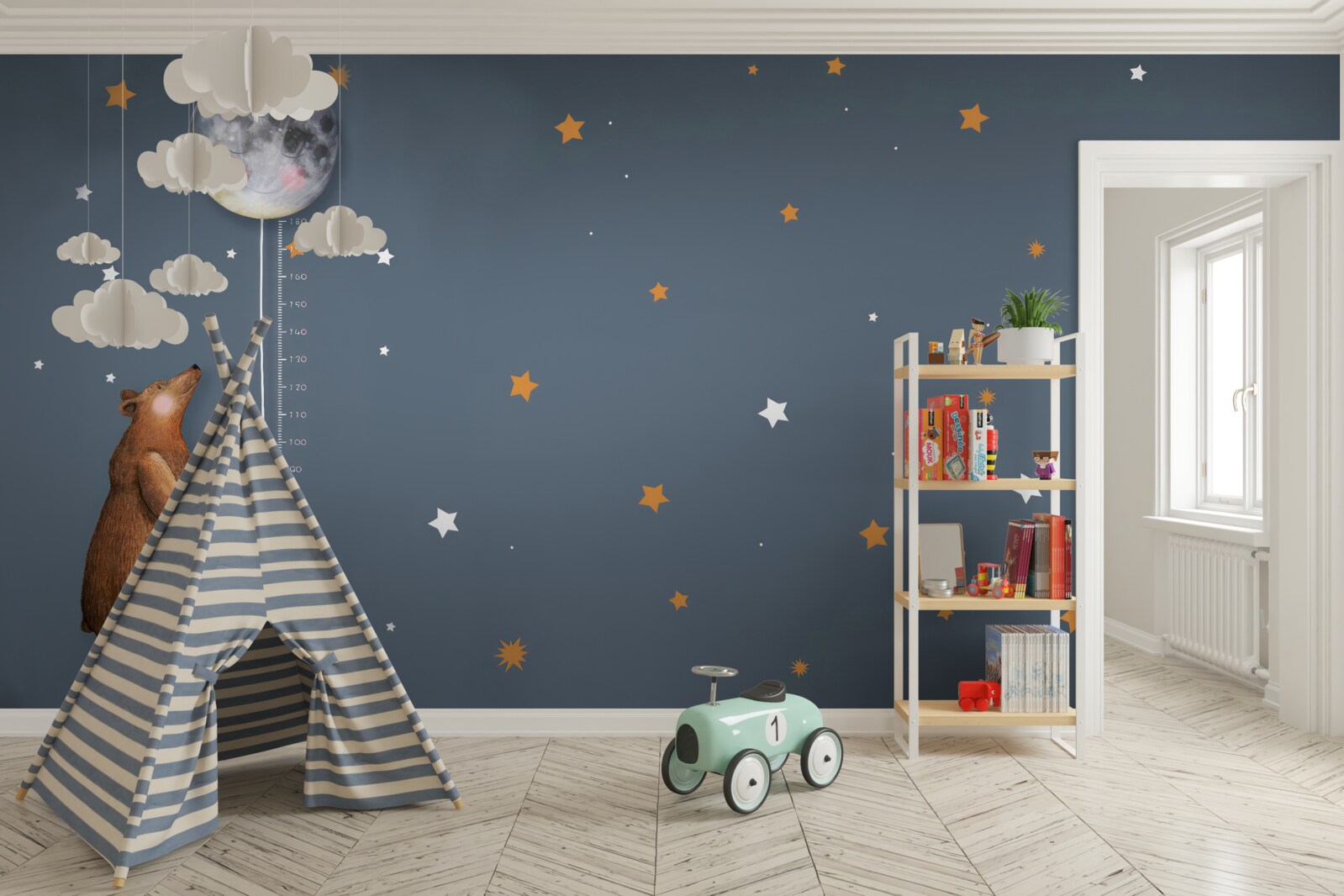 Фотошпалери ведмідь піднімає місяць до неба